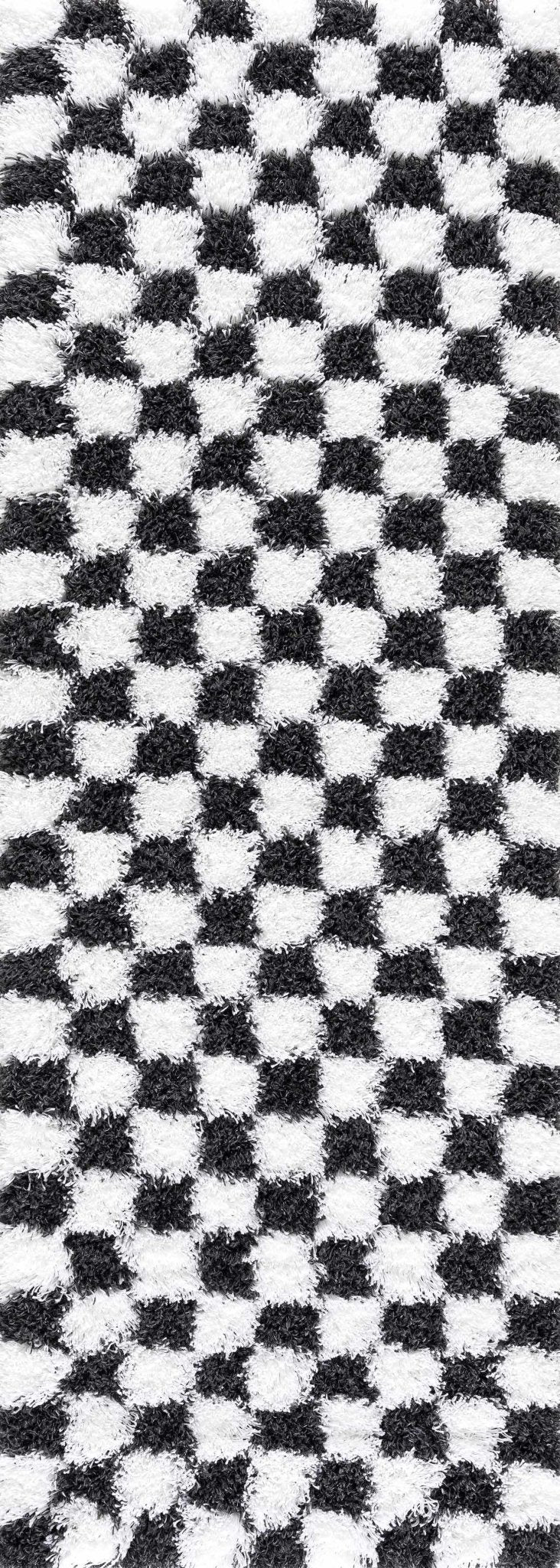 Modern geometric Black and White Checkboard style Plush pile Area Rug - Image 9