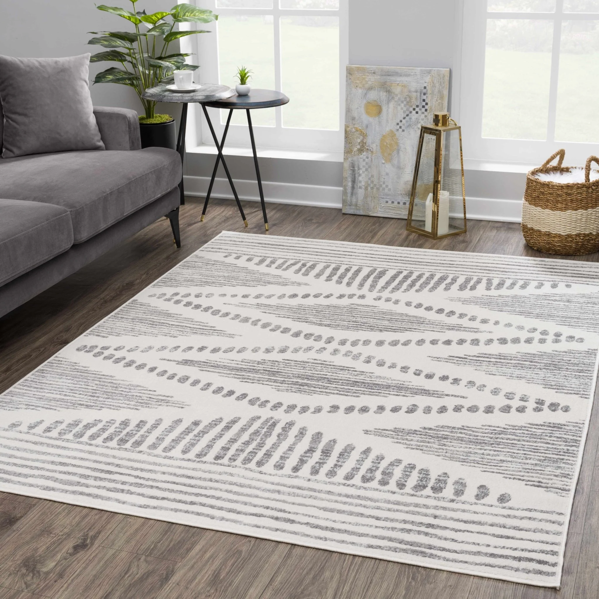Contemporary Geometric Design Beige and Gray Low pile  Area Rug - Image 11