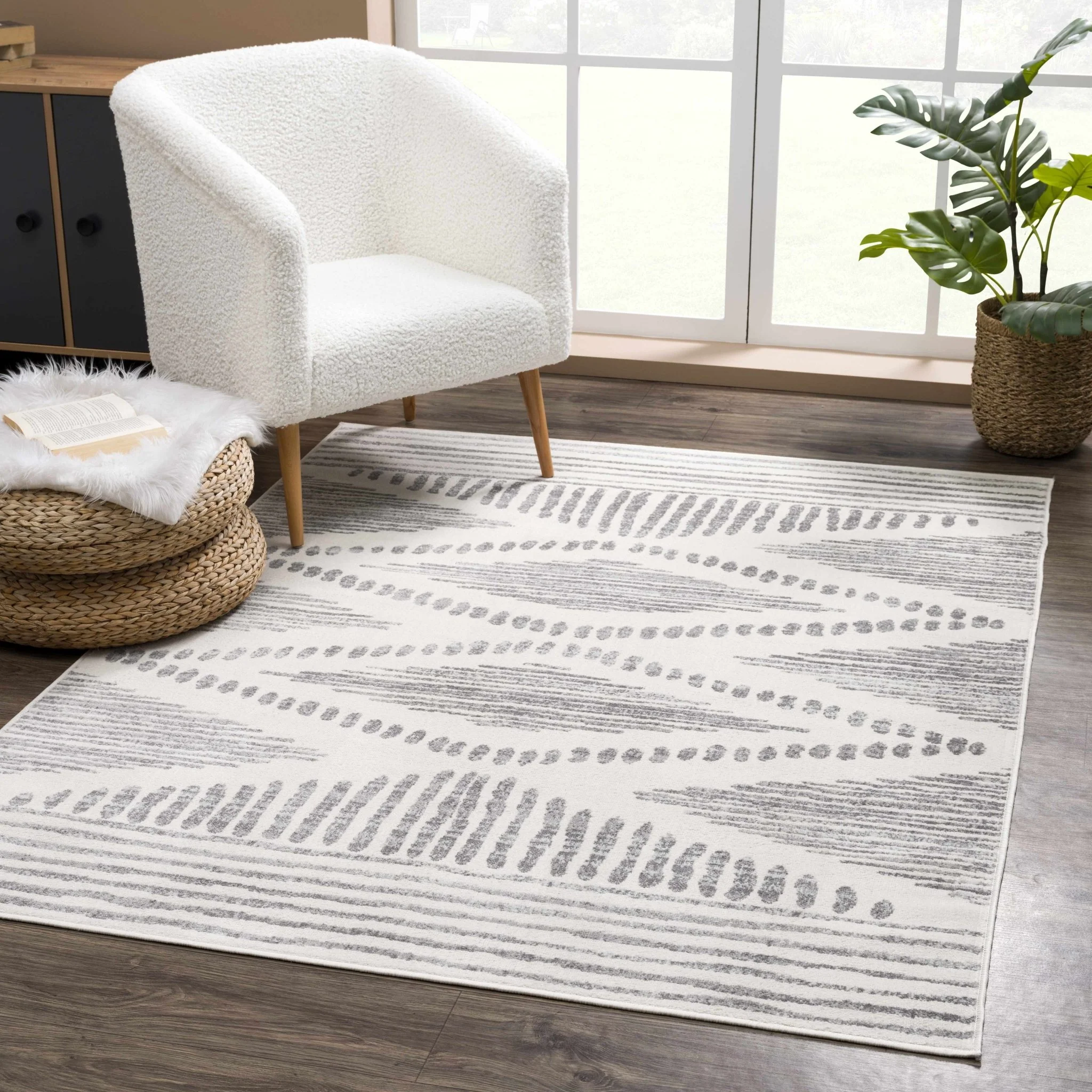 Contemporary Geometric Design Beige and Gray Low pile  Area Rug - Image 2