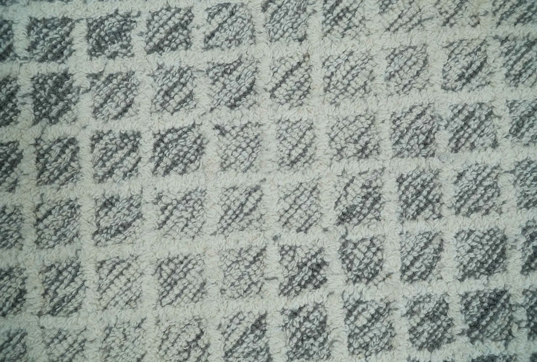Modern Geometric Ivory and Charcoal Abstract Hand Tufted Natural Wool Multi Size Area Rug - Image 2
