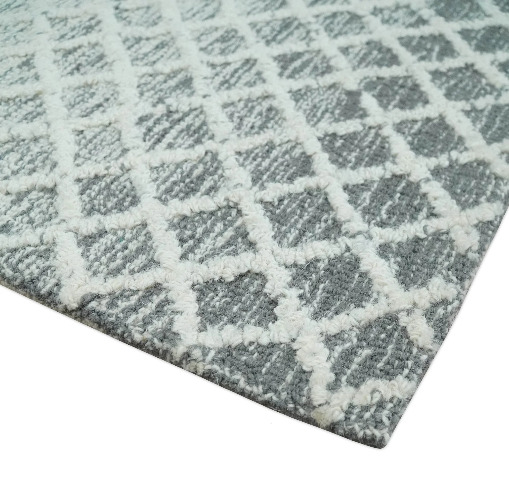 Modern Geometric Ivory and Charcoal Abstract Hand Tufted Natural Wool Multi Size Area Rug - Image 3