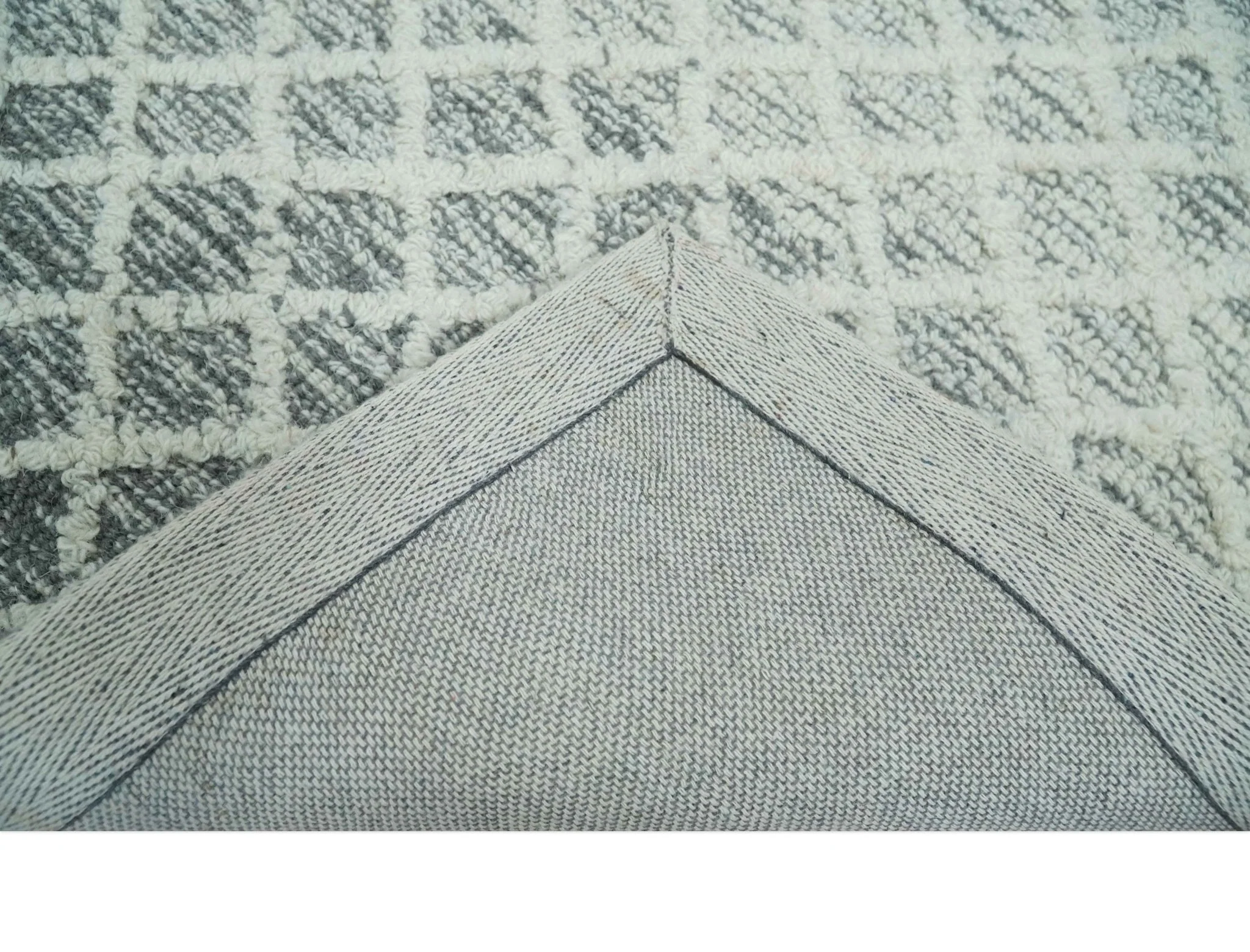 Modern Geometric Ivory and Charcoal Abstract Hand Tufted Natural Wool Multi Size Area Rug - Image 6