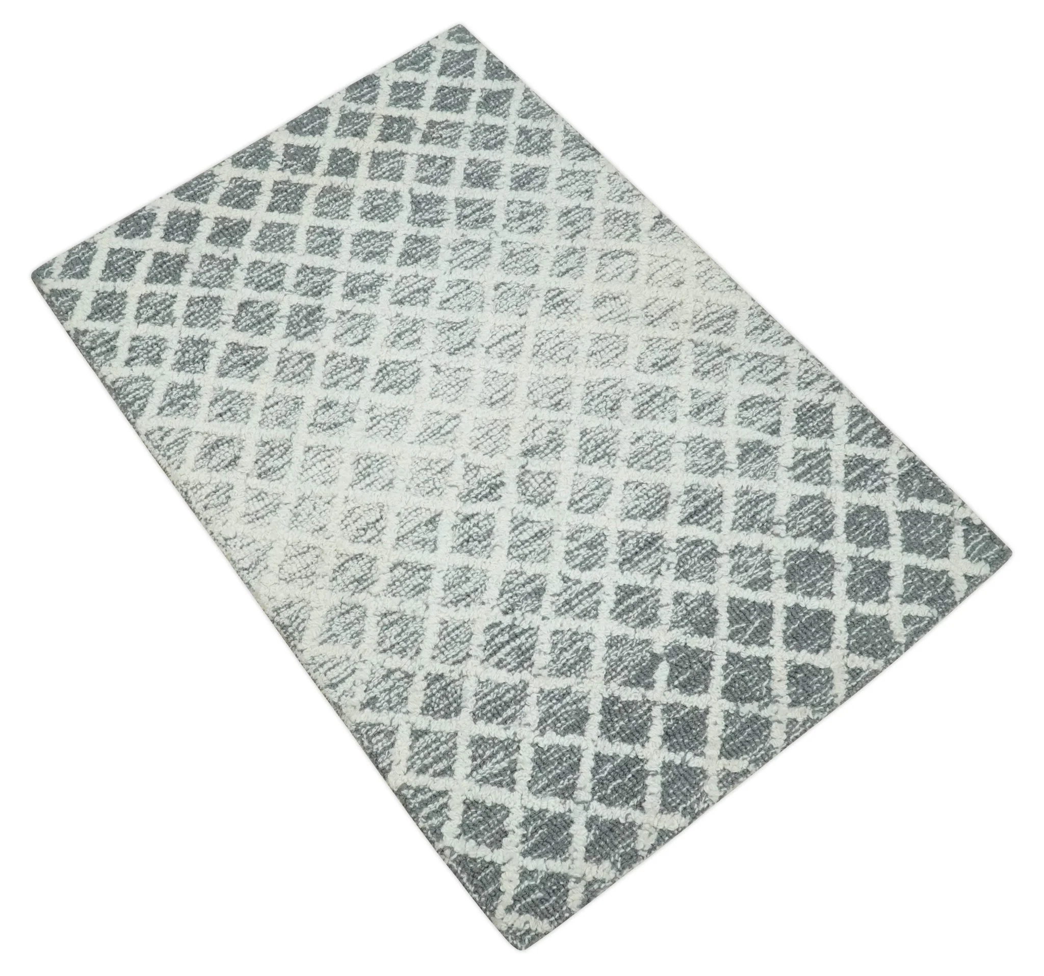 Modern Geometric Ivory and Charcoal Abstract Hand Tufted Natural Wool Multi Size Area Rug - Image 8