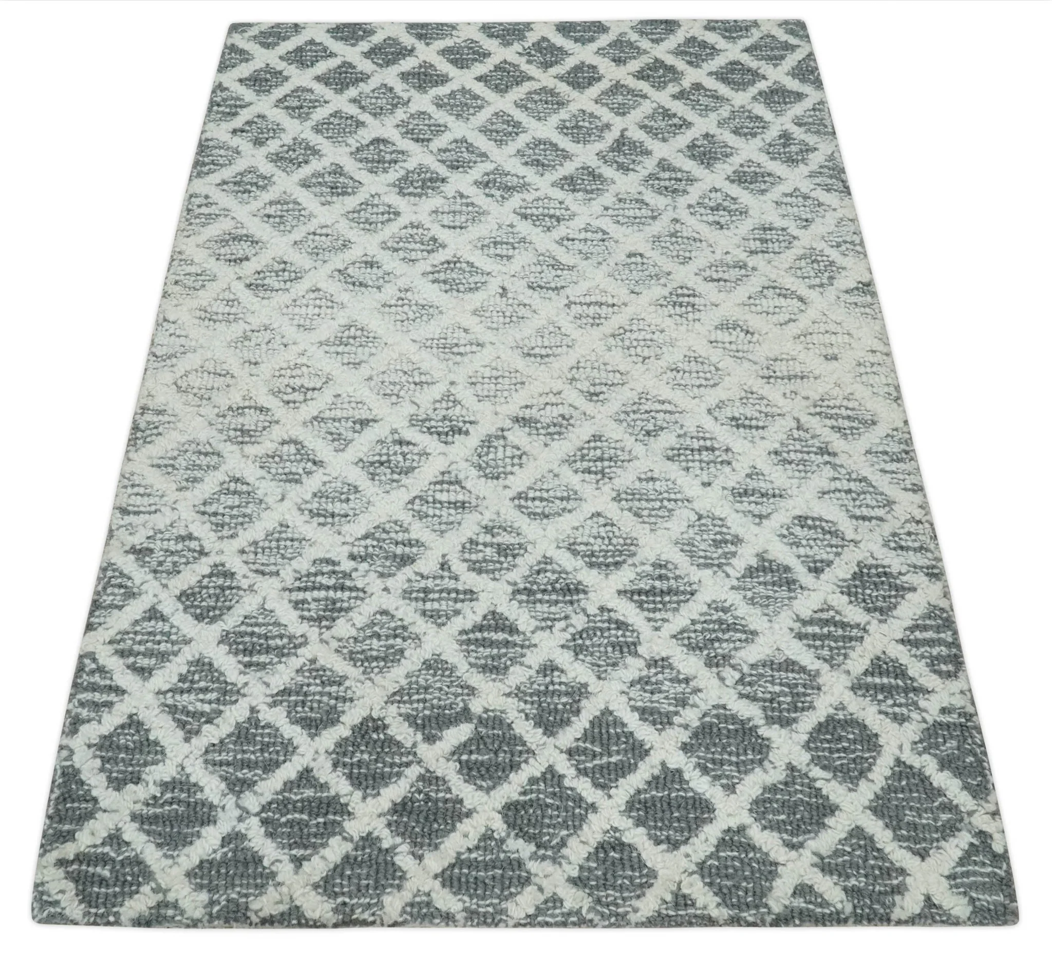 Modern Geometric Ivory and Charcoal Abstract Hand Tufted Natural Wool Multi Size Area Rug - Image 9