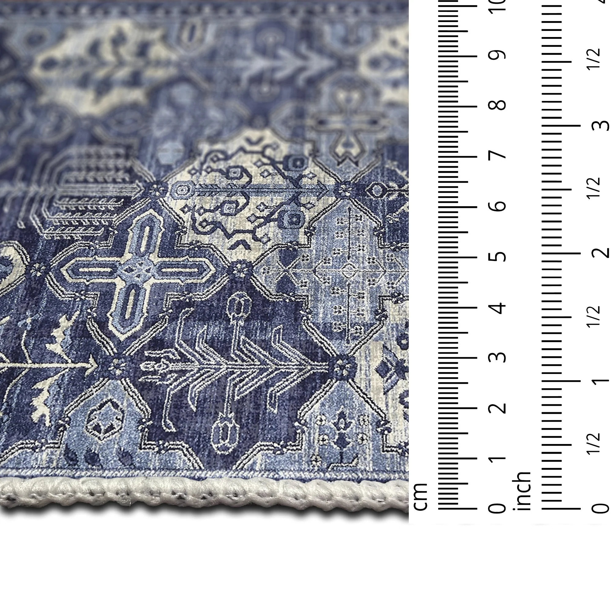Geometric Patchwork Blue Machine Washable Cotton Area Rug - Image 8