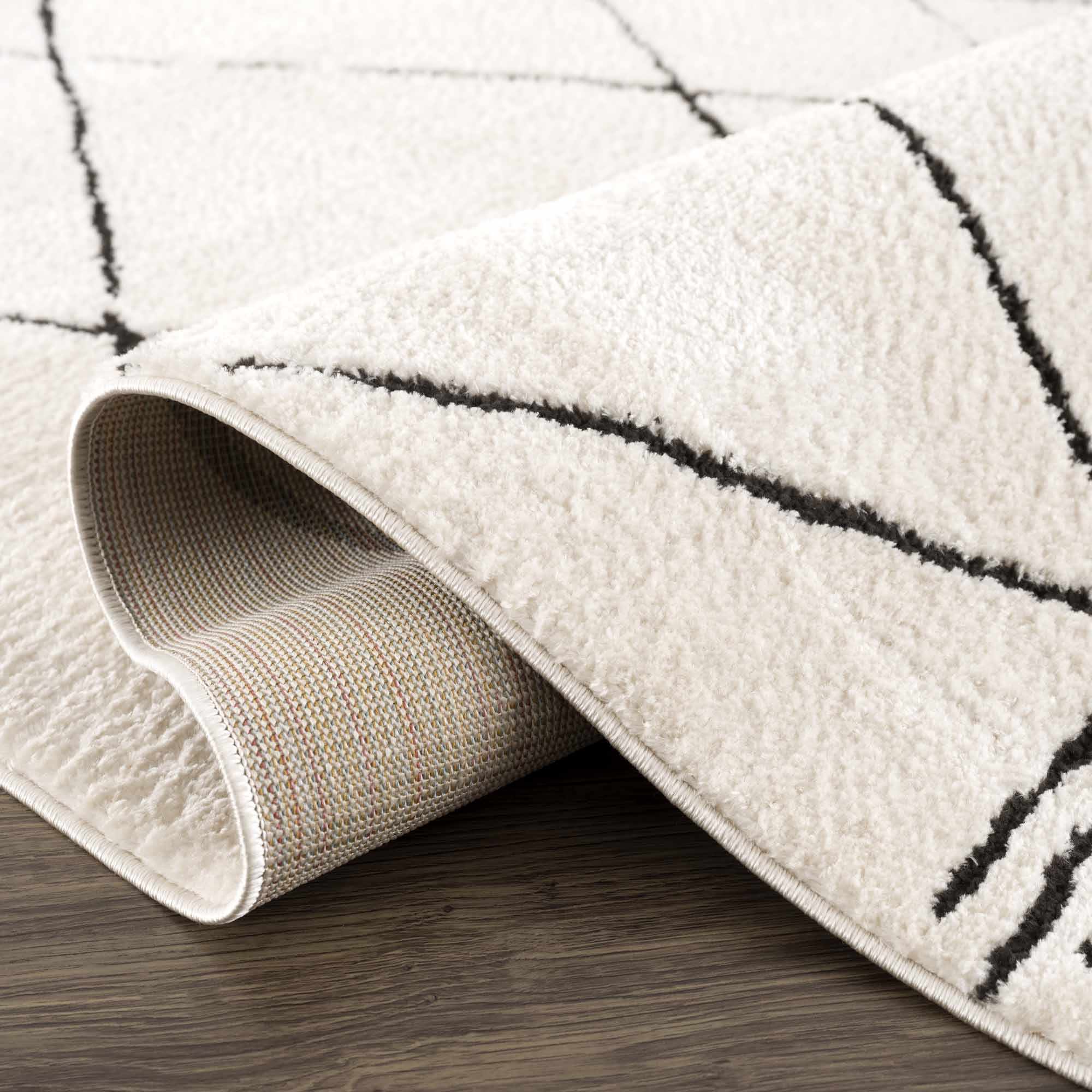Modern Geometrical Beige and Black Plush Pile Area Rug - Image 10
