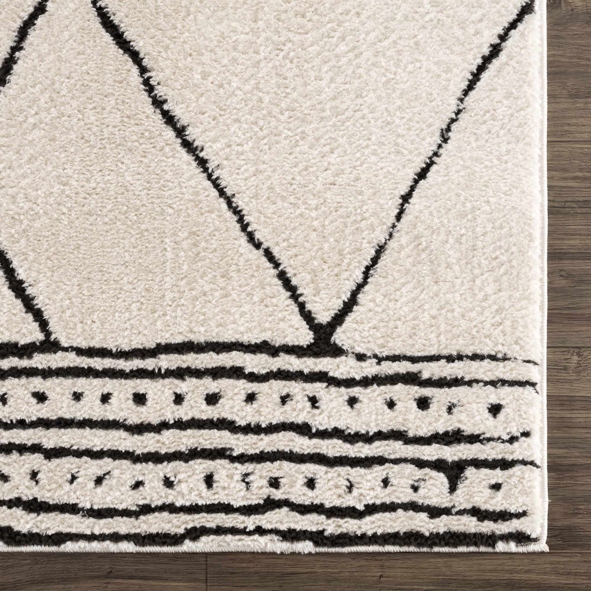 Modern Geometrical Beige and Black Plush Pile Area Rug - Image 11