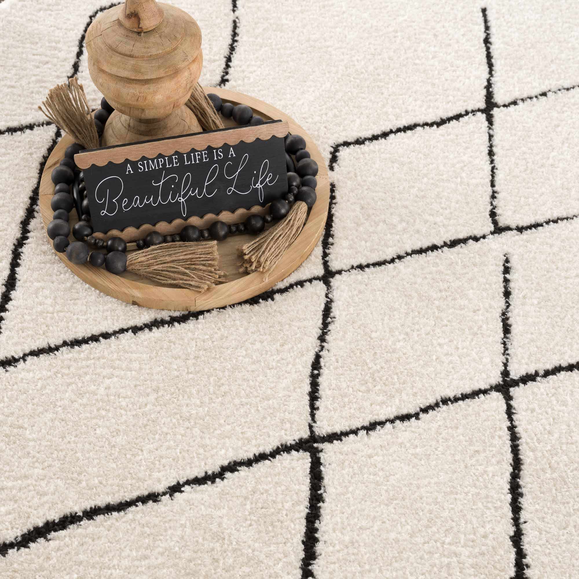 Modern Geometrical Beige and Black Plush Pile Area Rug - Image 14