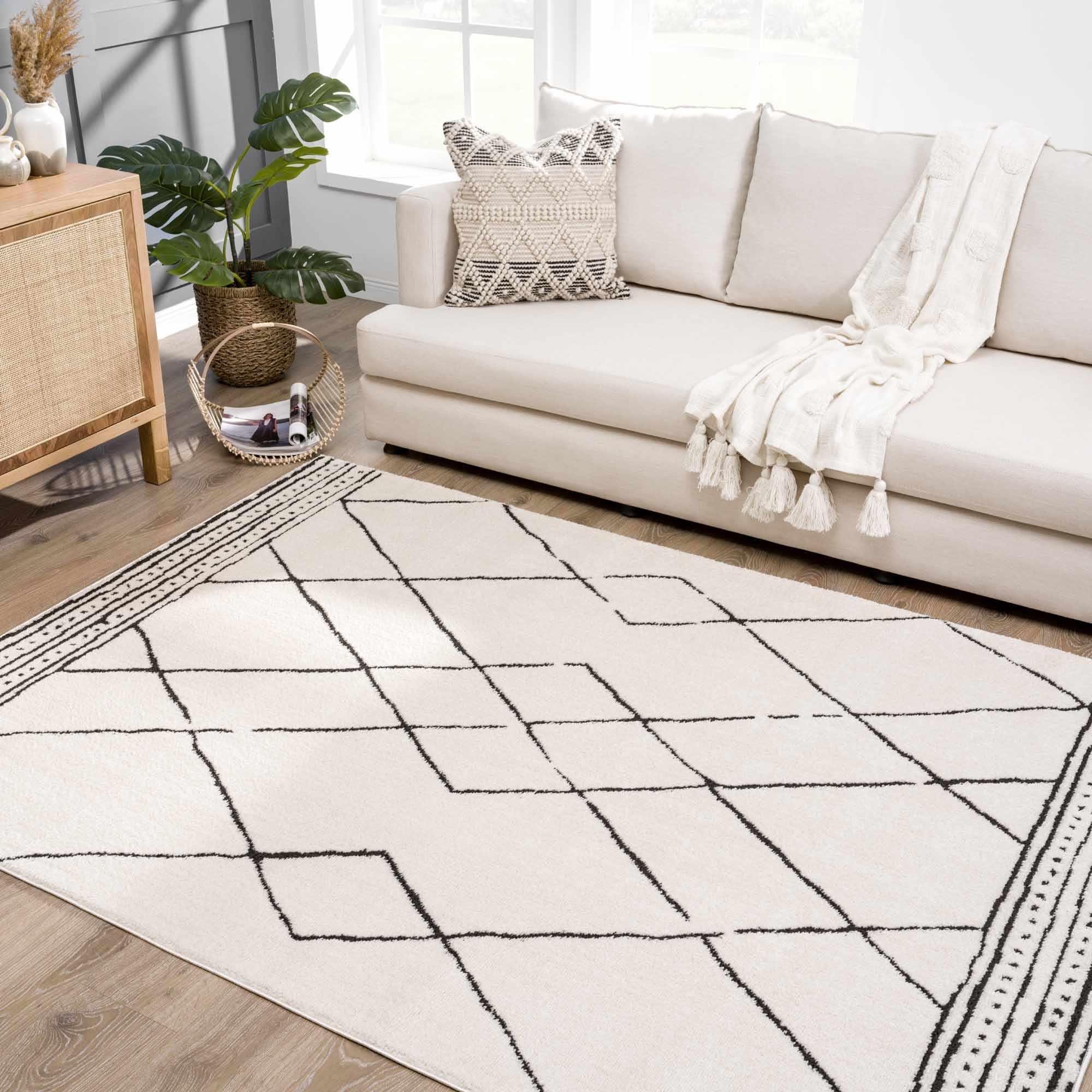 Modern Geometrical Beige and Black Plush Pile Area Rug - Image 16