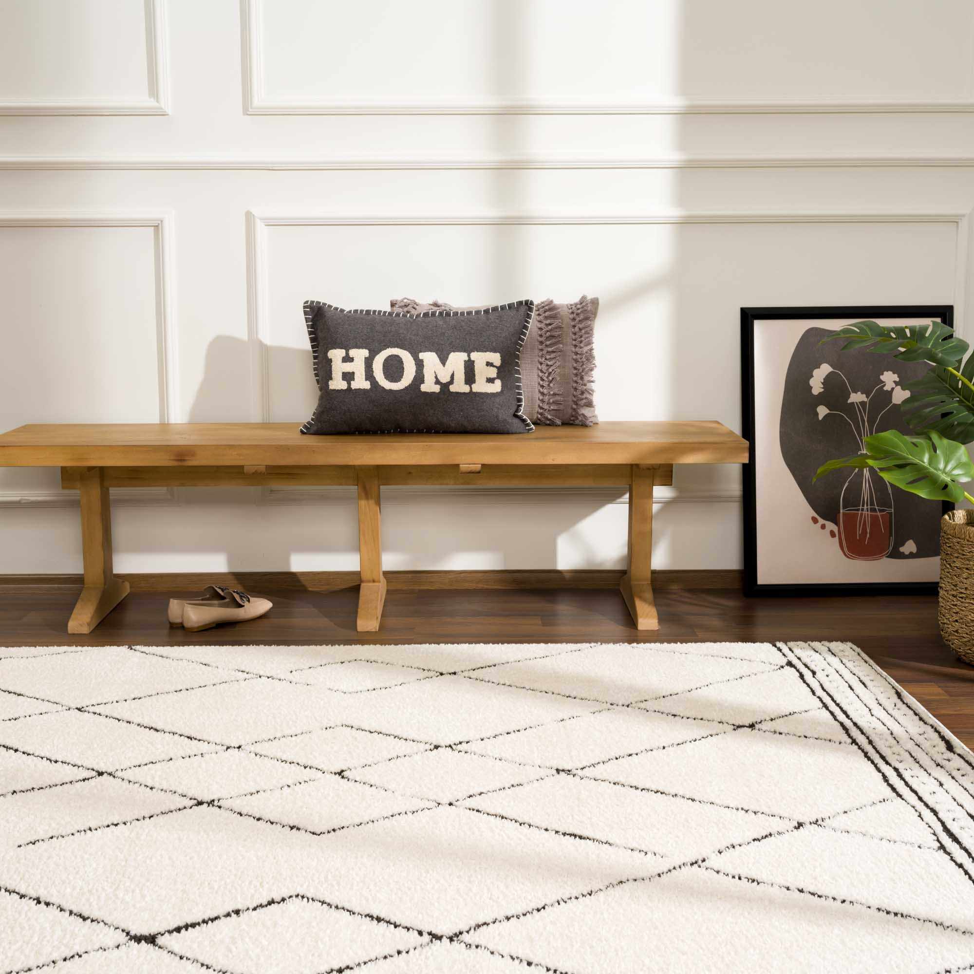 Modern Geometrical Beige and Black Plush Pile Area Rug - Image 18