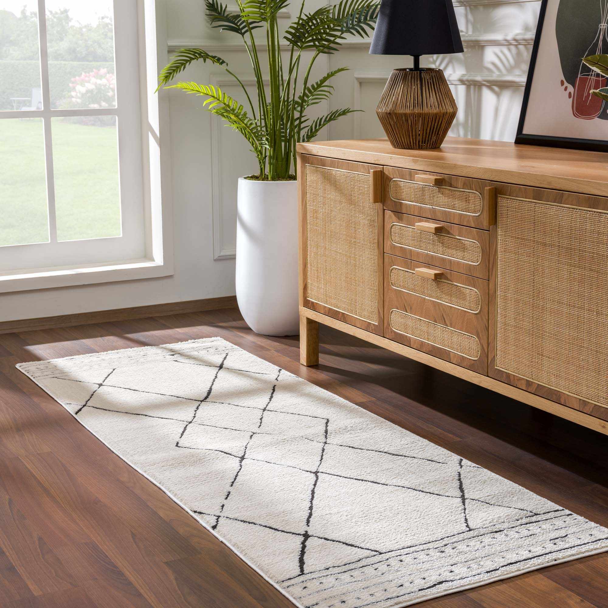 Modern Geometrical Beige and Black Plush Pile Area Rug - Image 4
