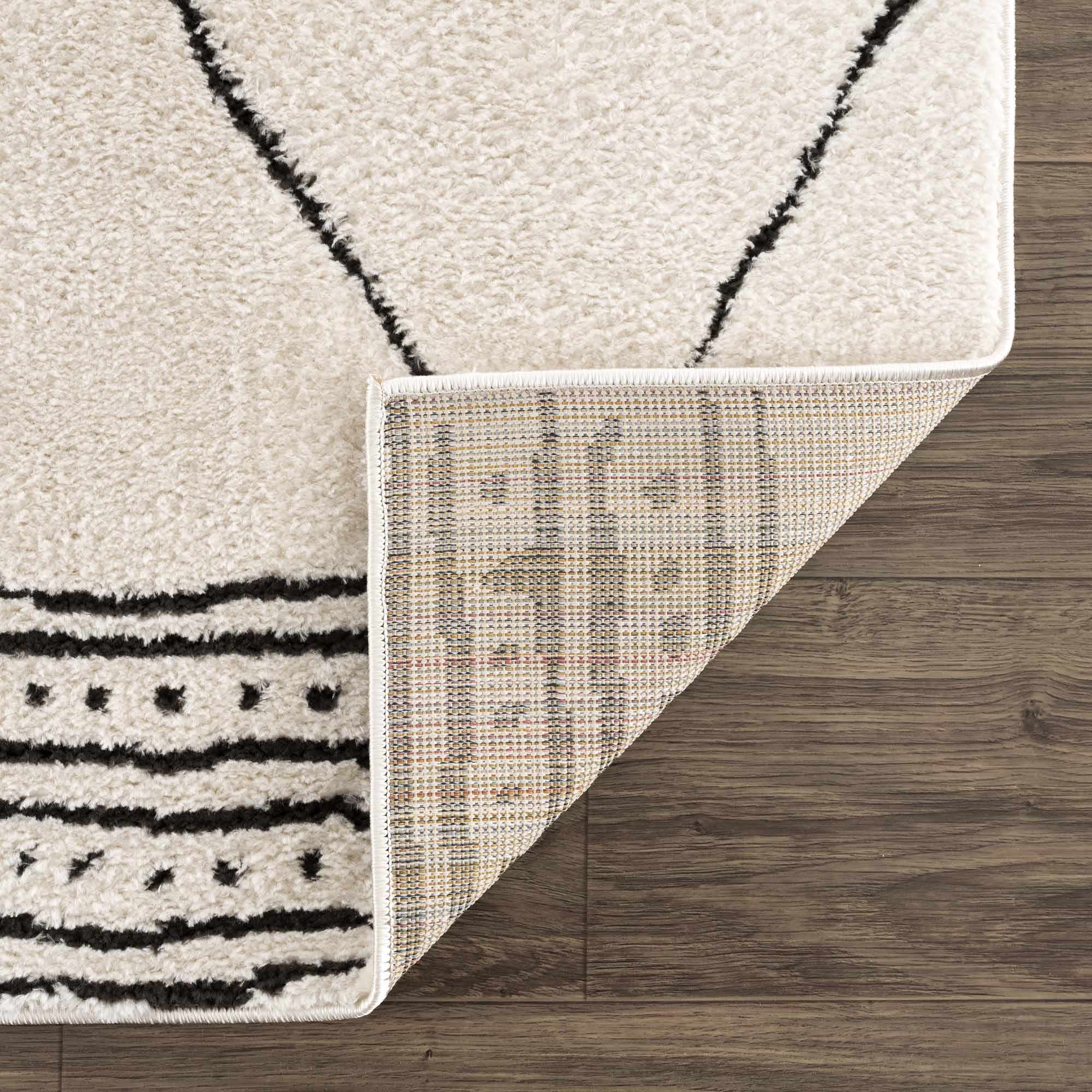 Modern Geometrical Beige and Black Plush Pile Area Rug - Image 6