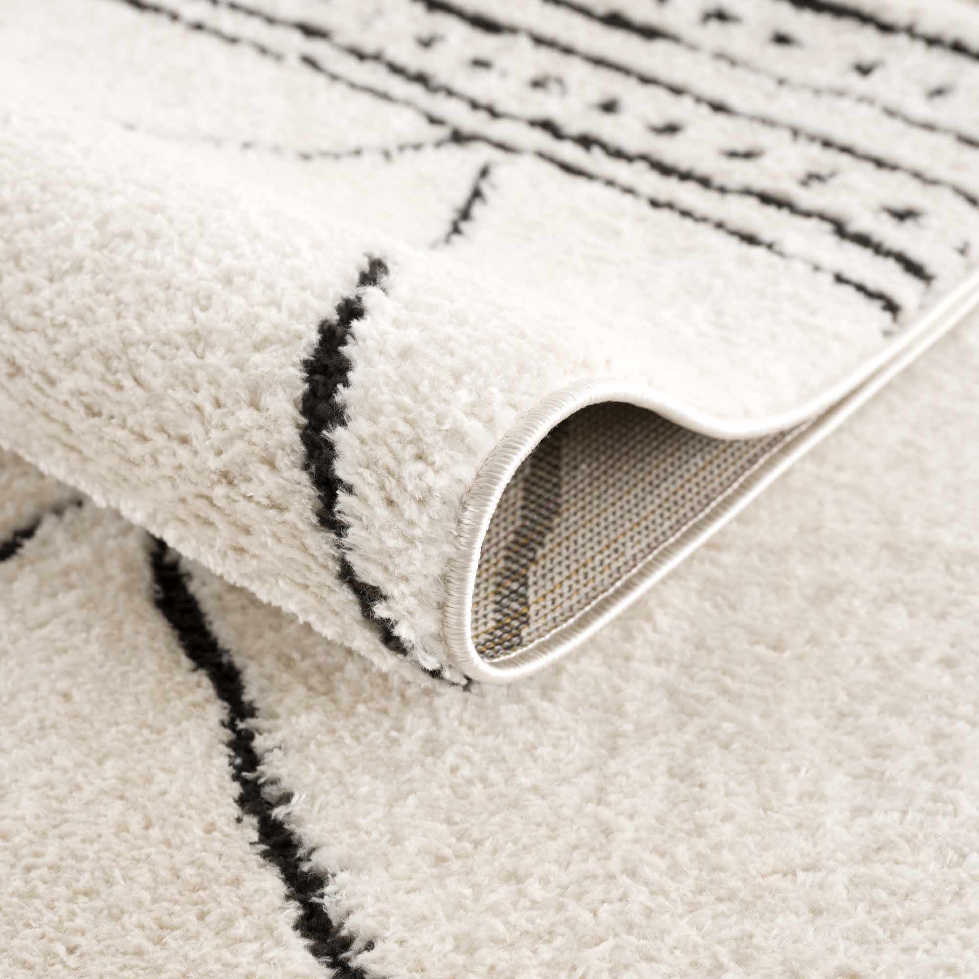 Modern Geometrical Beige and Black Plush Pile Area Rug - Image 7