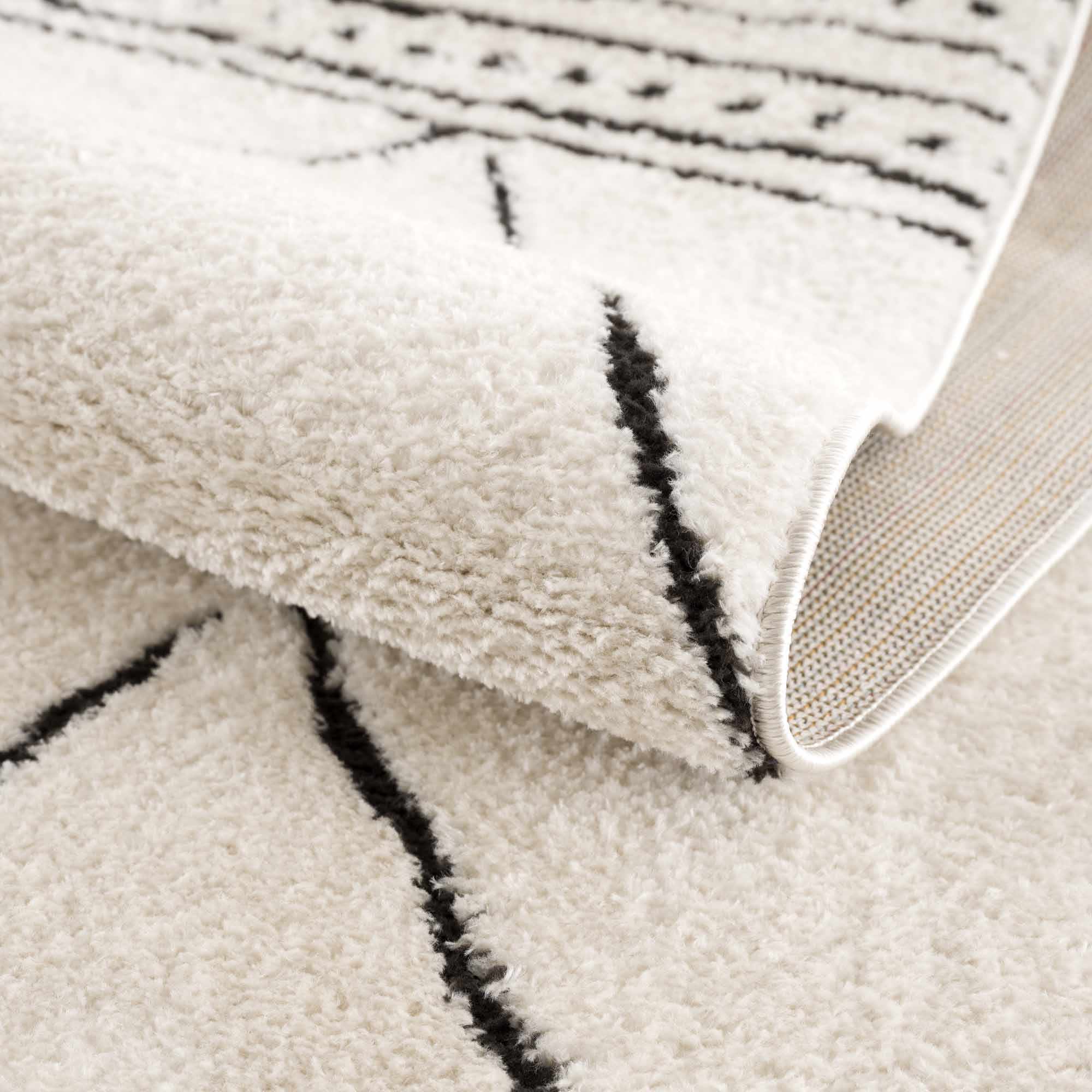 Modern Geometrical Beige and Black Plush Pile Area Rug - Image 8