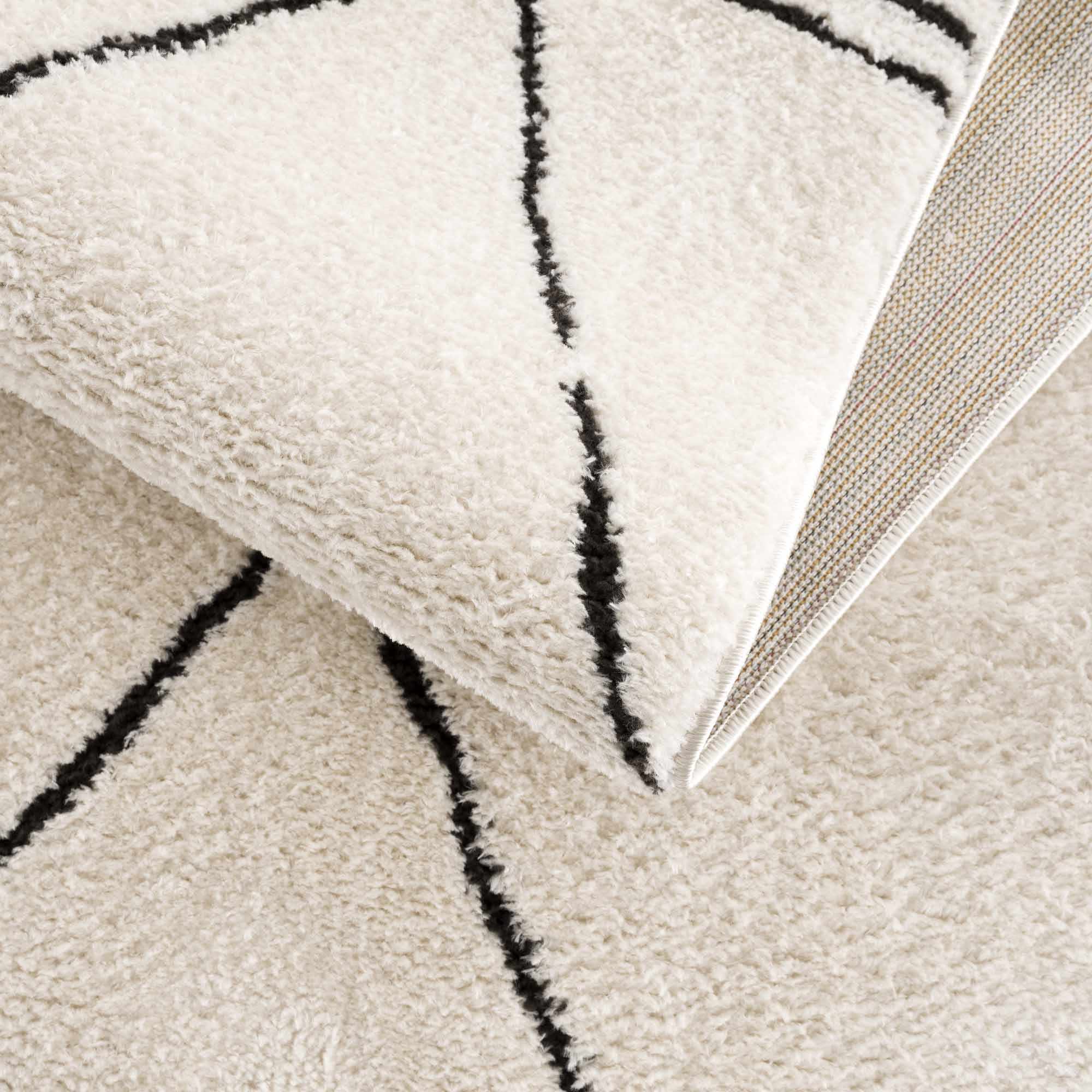 Modern Geometrical Beige and Black Plush Pile Area Rug - Image 9