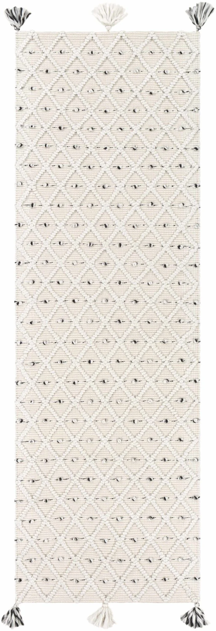 Hand Woven Modern Geometrical Beige and Charcoal Tassel Design rug - Image 5
