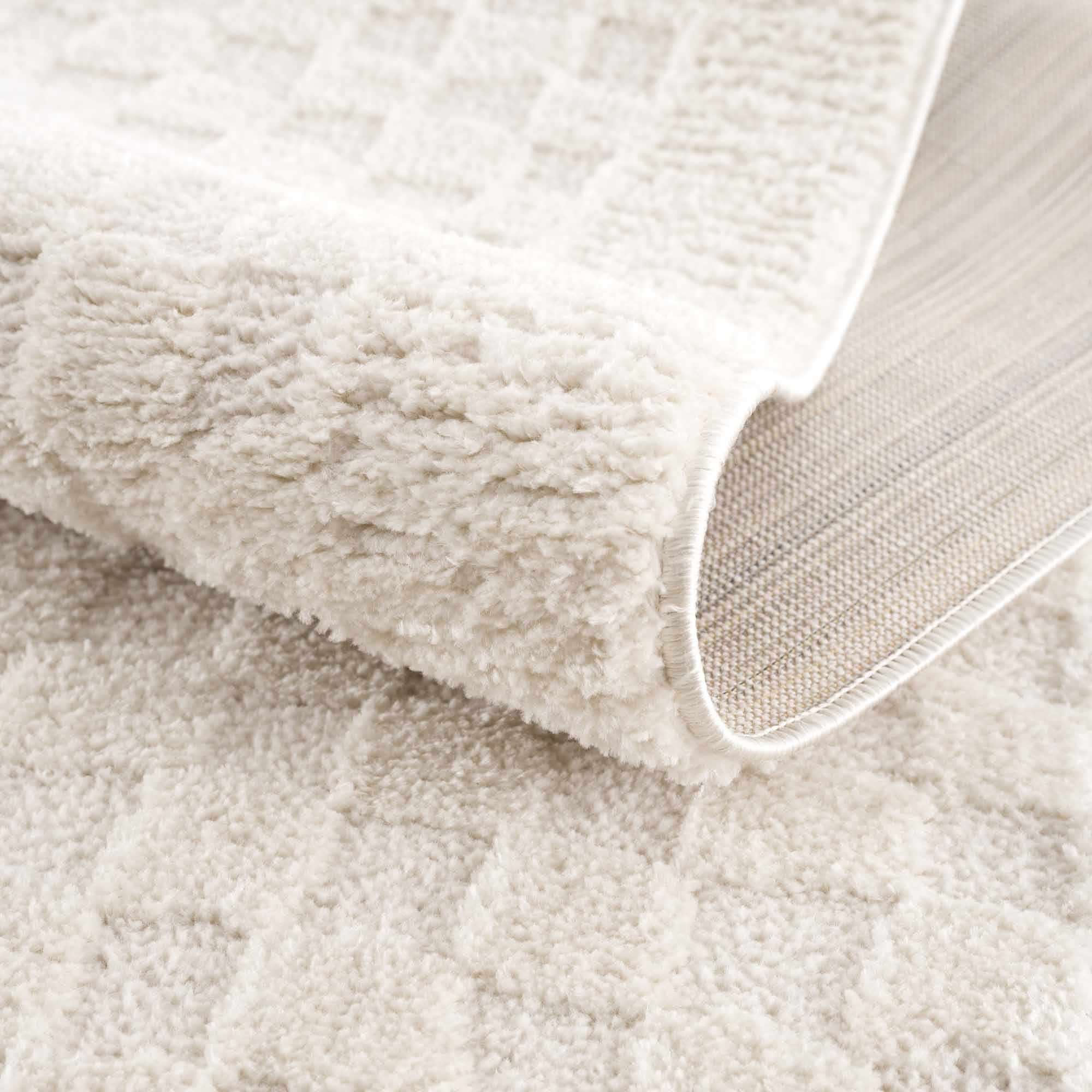 Modern Geometrical Beige Checkered Plush Pile Moroccan Style Area Rug - Image 10
