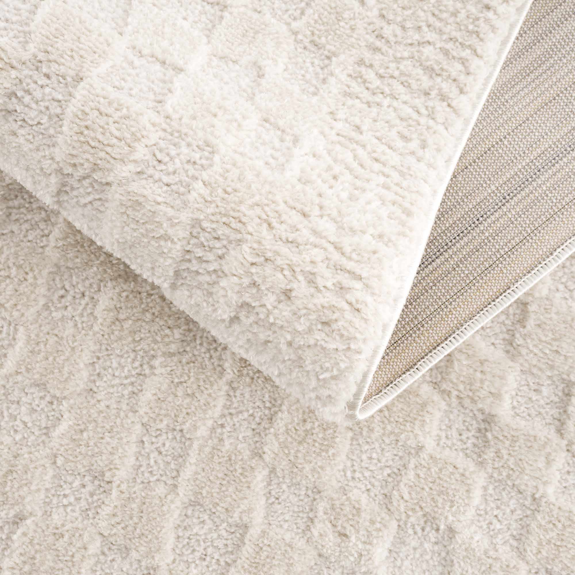 Modern Geometrical Beige Checkered Plush Pile Moroccan Style Area Rug - Image 11