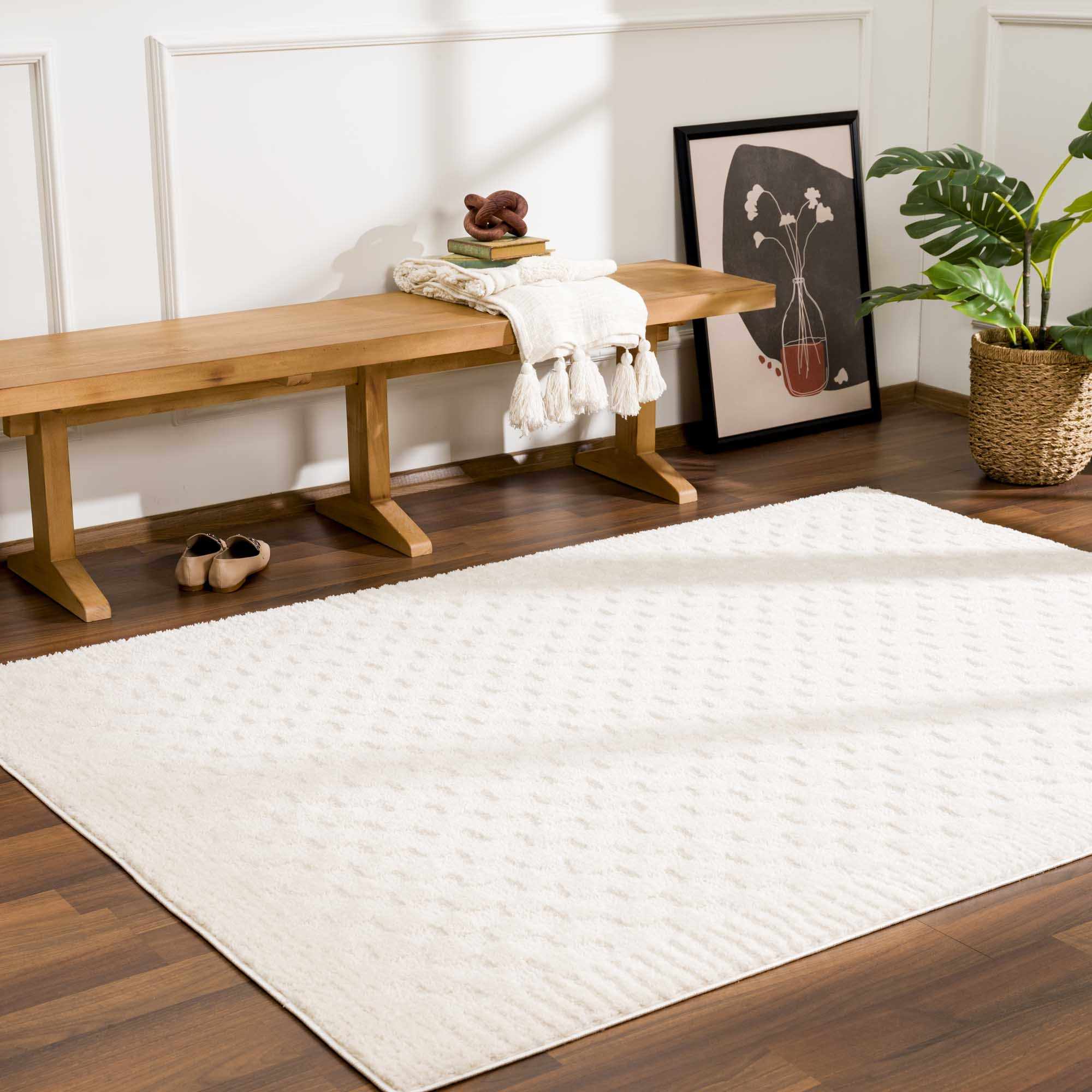 Modern Geometrical Beige Checkered Plush Pile Moroccan Style Area Rug - Image 16