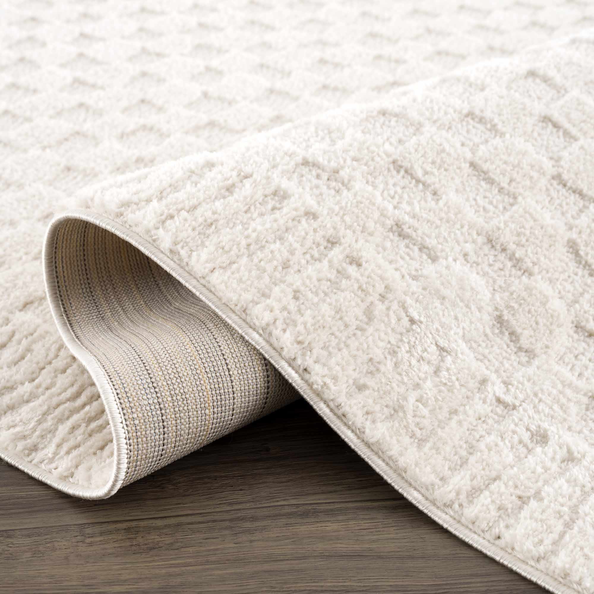 Modern Geometrical Beige Checkered Plush Pile Moroccan Style Area Rug - Image 3