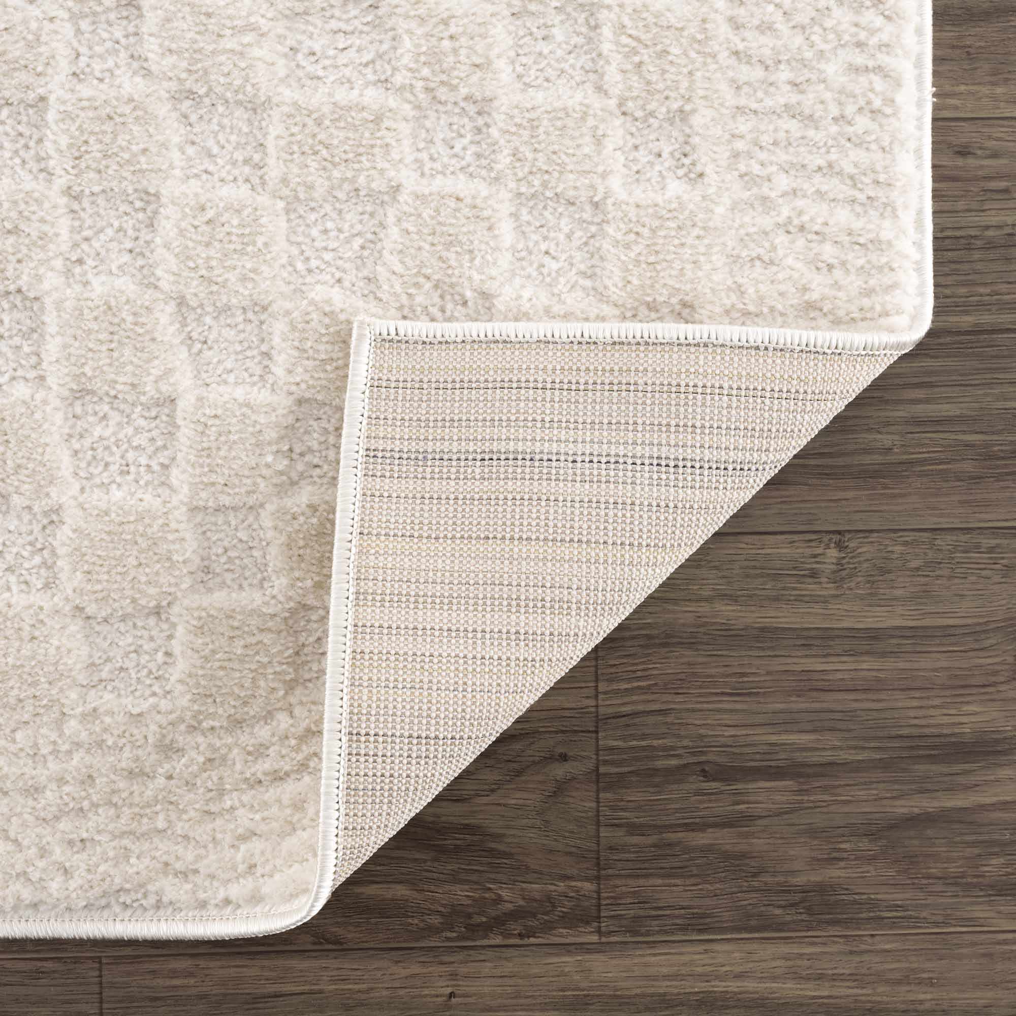 Modern Geometrical Beige Checkered Plush Pile Moroccan Style Area Rug - Image 6