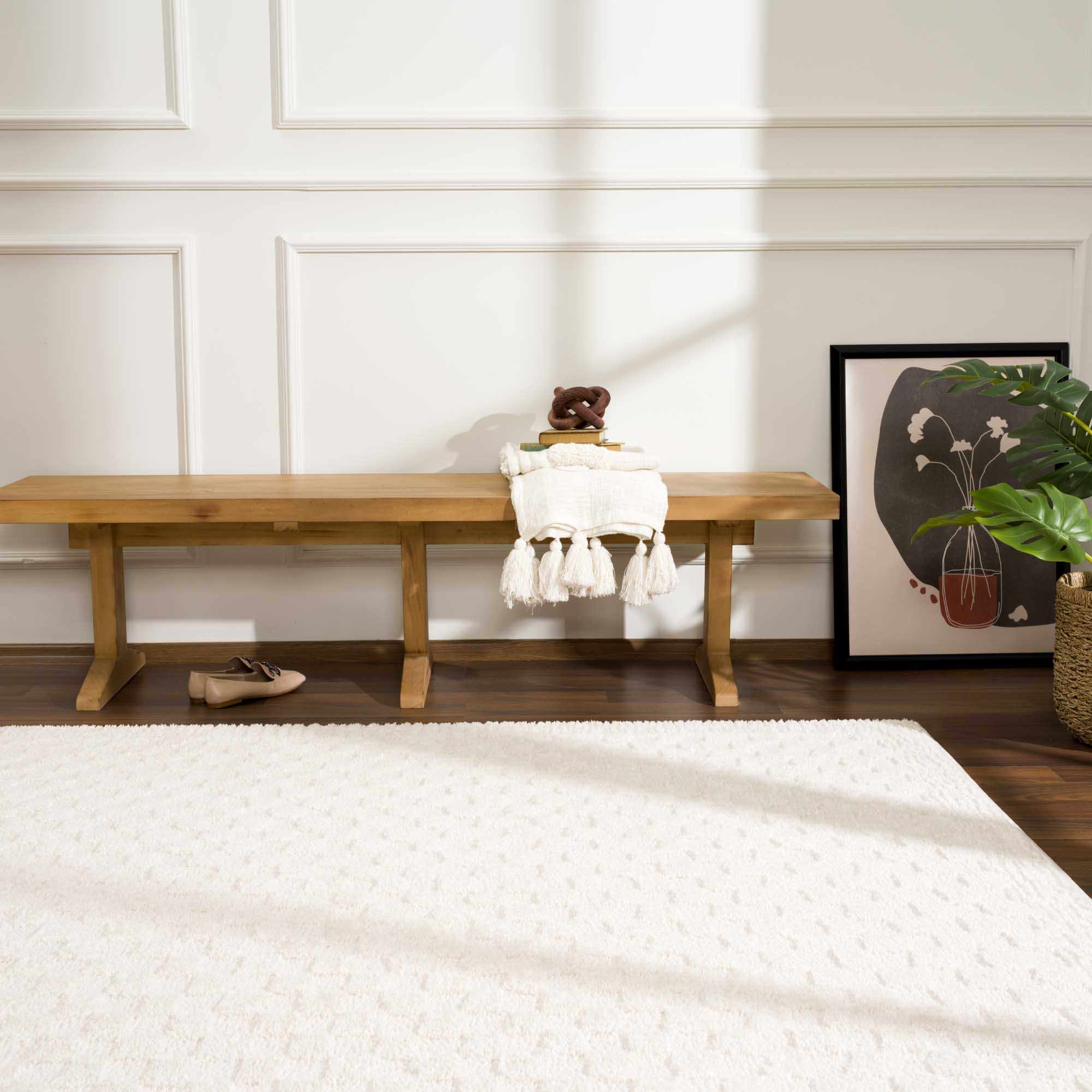 Modern Geometrical Beige Checkered Plush Pile Moroccan Style Area Rug - Image 7