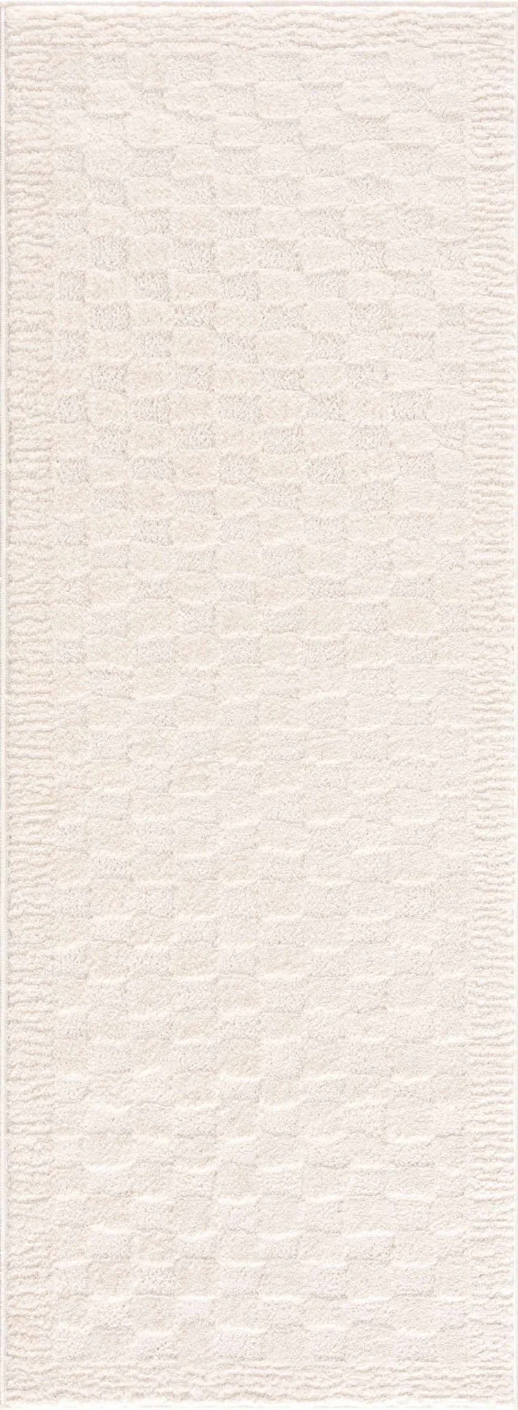 Modern Geometrical Beige Checkered Plush Pile Moroccan Style Area Rug - Image 8