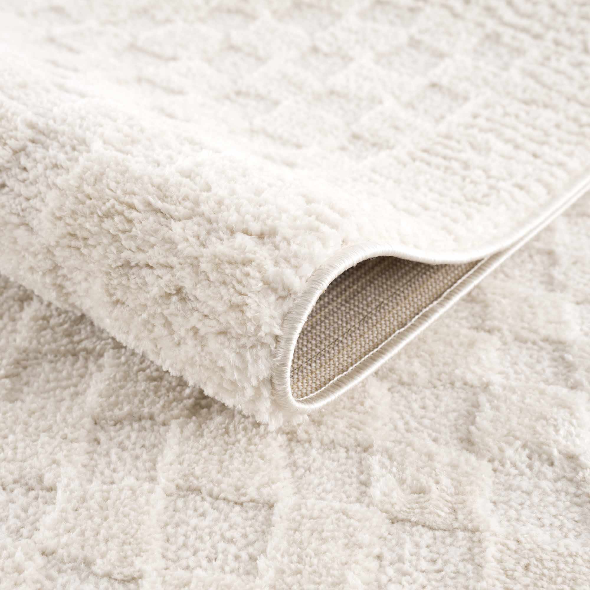 Modern Geometrical Beige Checkered Plush Pile Moroccan Style Area Rug - Image 9