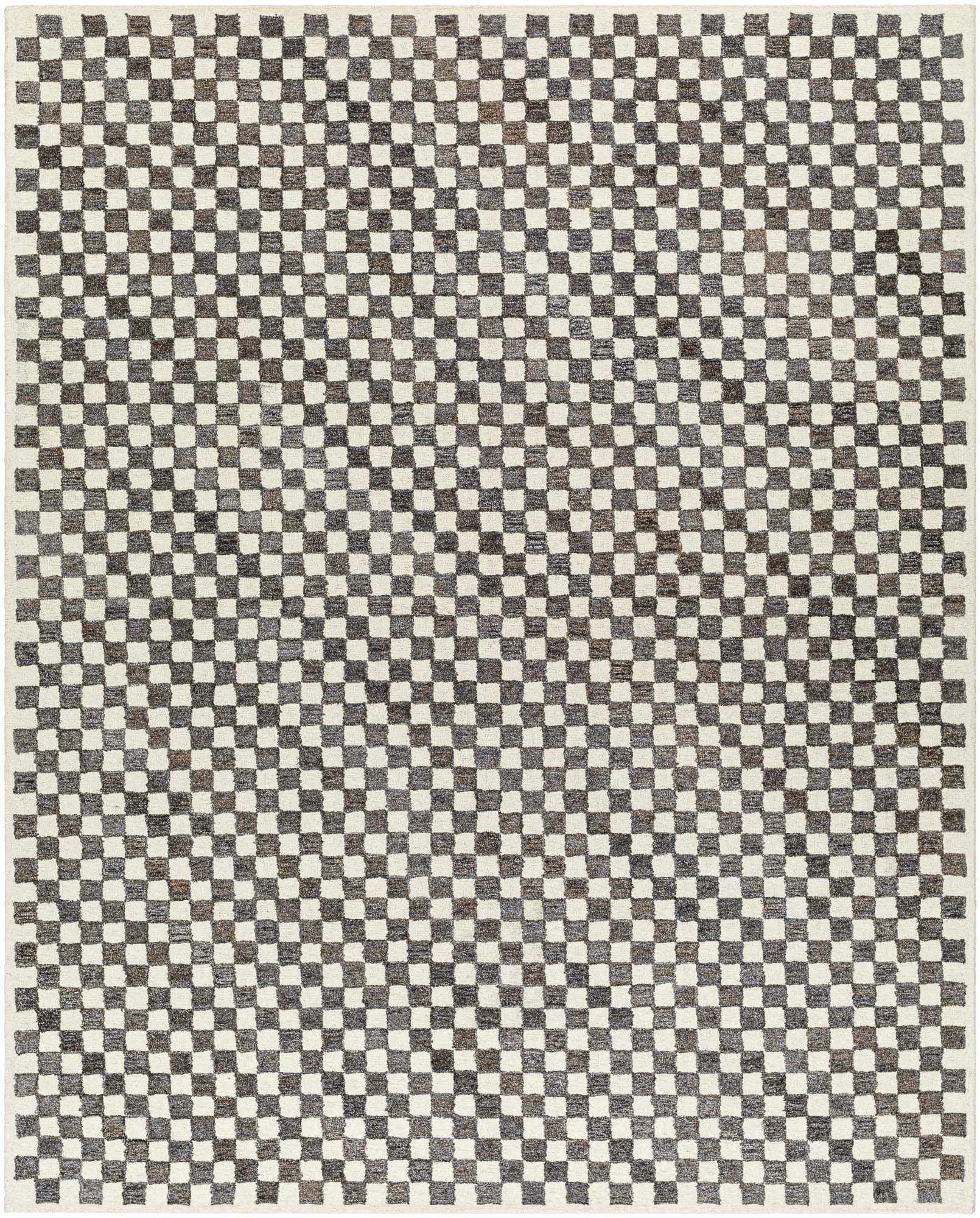 Modern Geometrical Beige and Brown Checkered Hand Tufted wool and Pet yarn Rug - Image 6