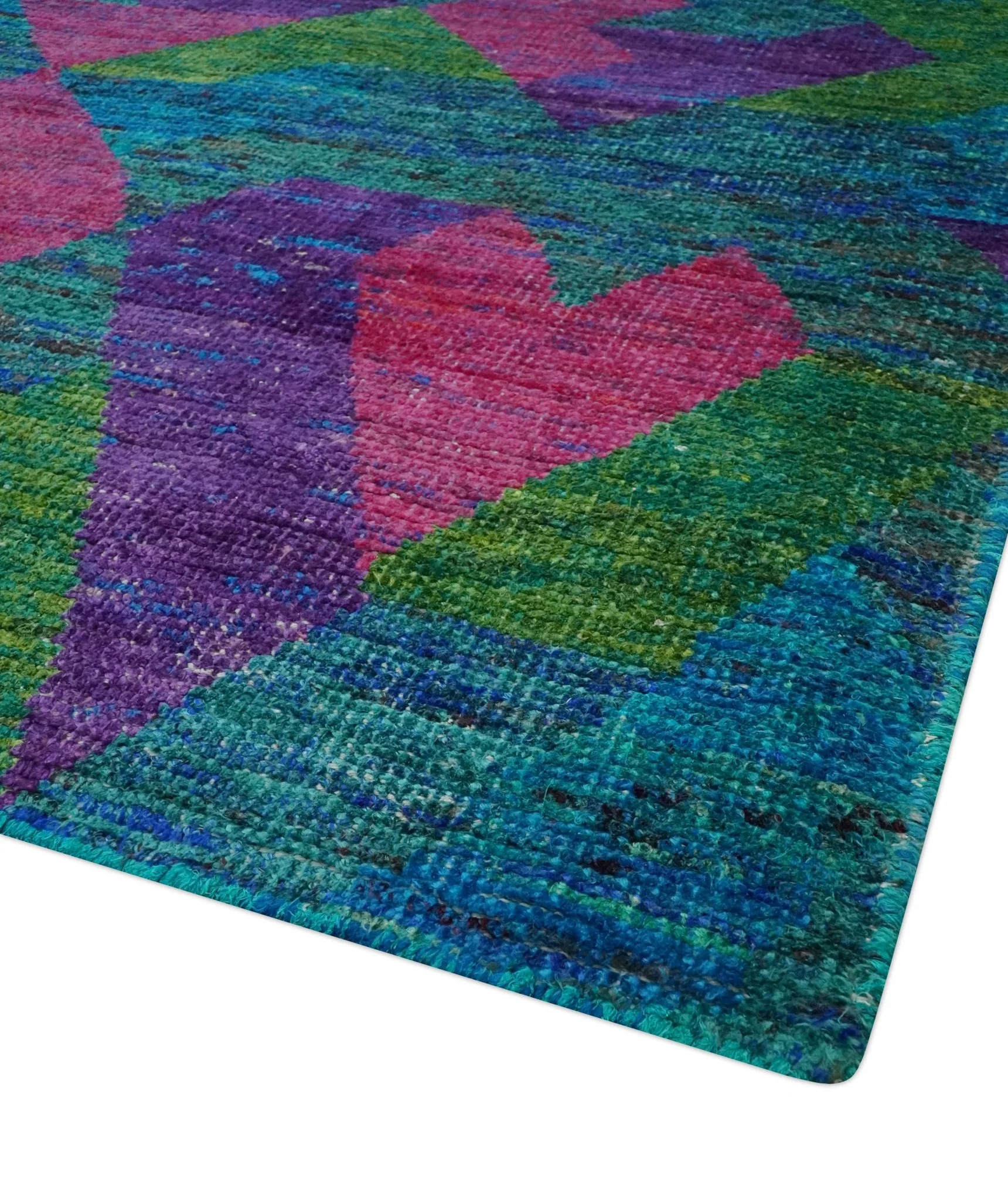 Modern Geometrical 6x8 Blue, Purple, Violet and Green Hand Knotted wool area rug - Image 6