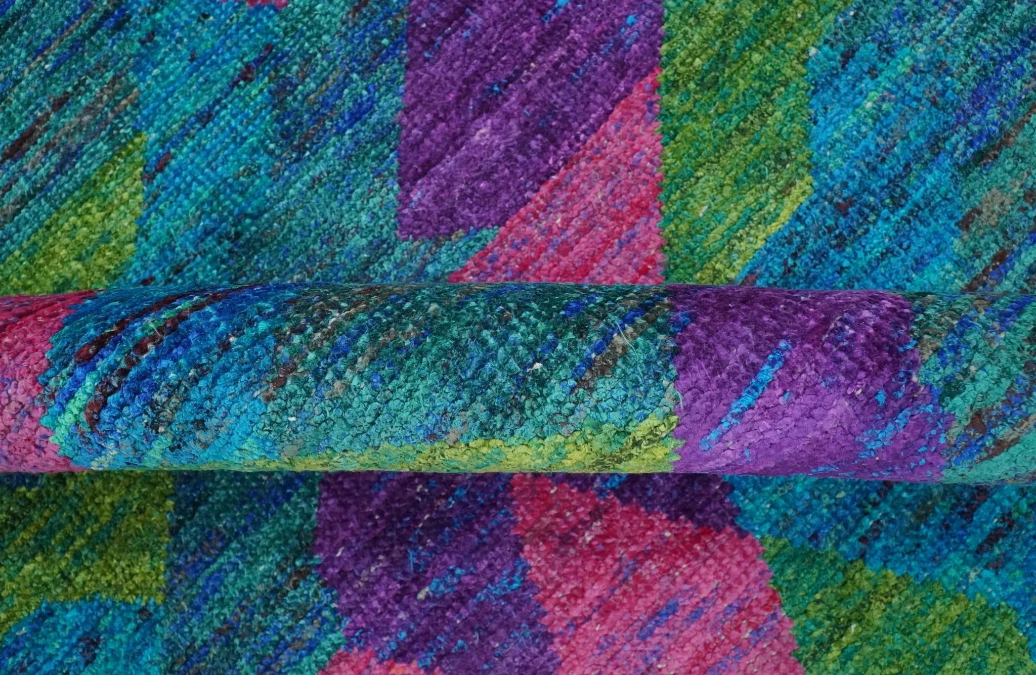 Modern Geometrical 6x8 Blue, Purple, Violet and Green Hand Knotted wool area rug - Image 7