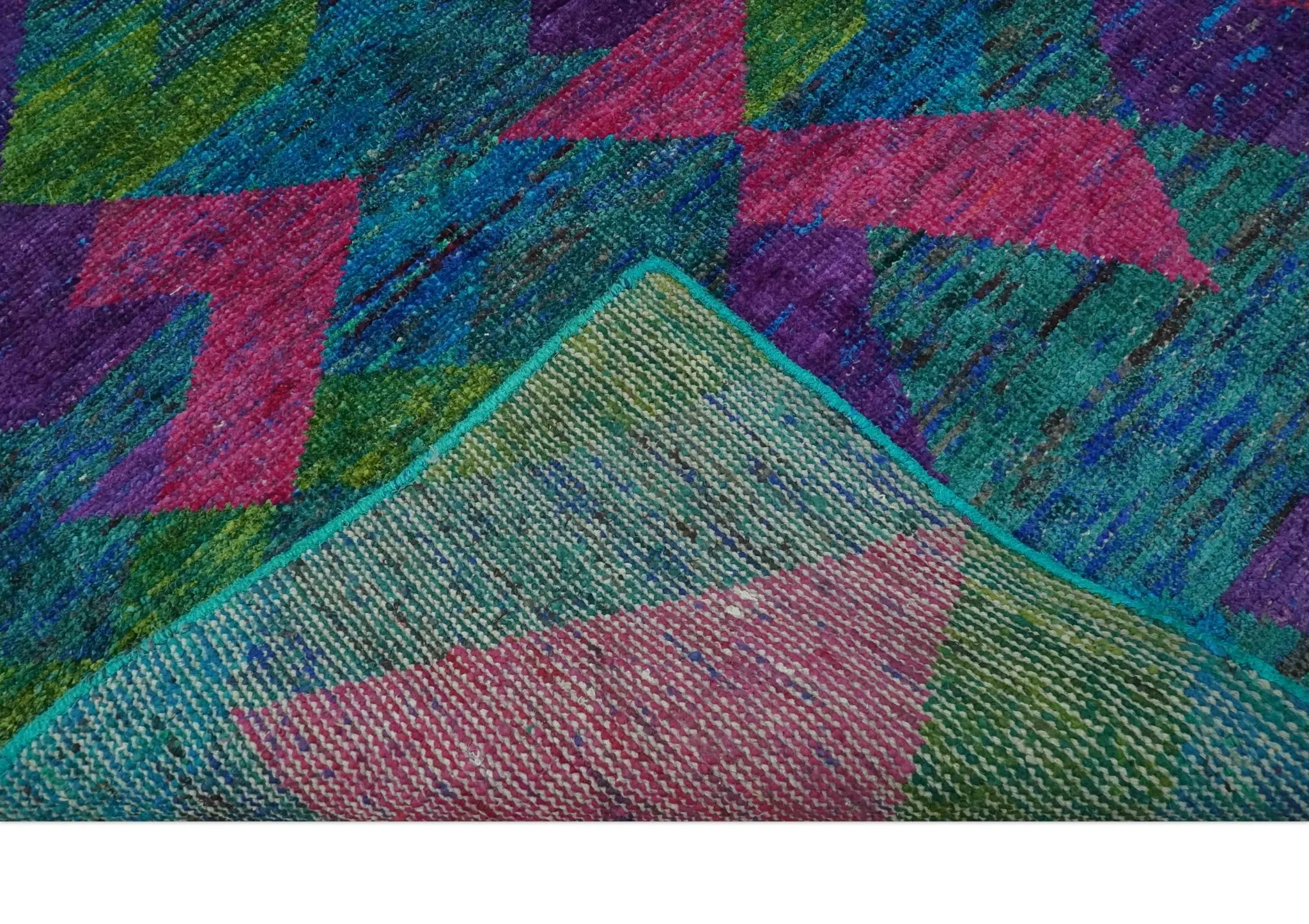 Modern Geometrical 6x8 Blue, Purple, Violet and Green Hand Knotted wool area rug - Image 8