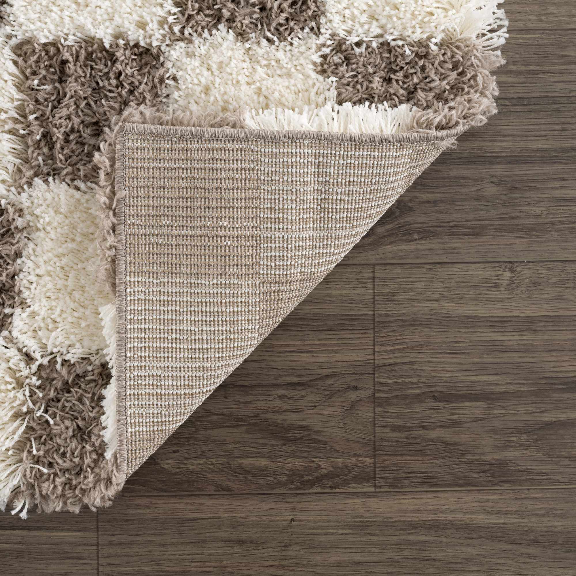 Modern Geometrical Brown and Ivory Checker Board Plush Pile Moroccan Style Area Rug - Image 10