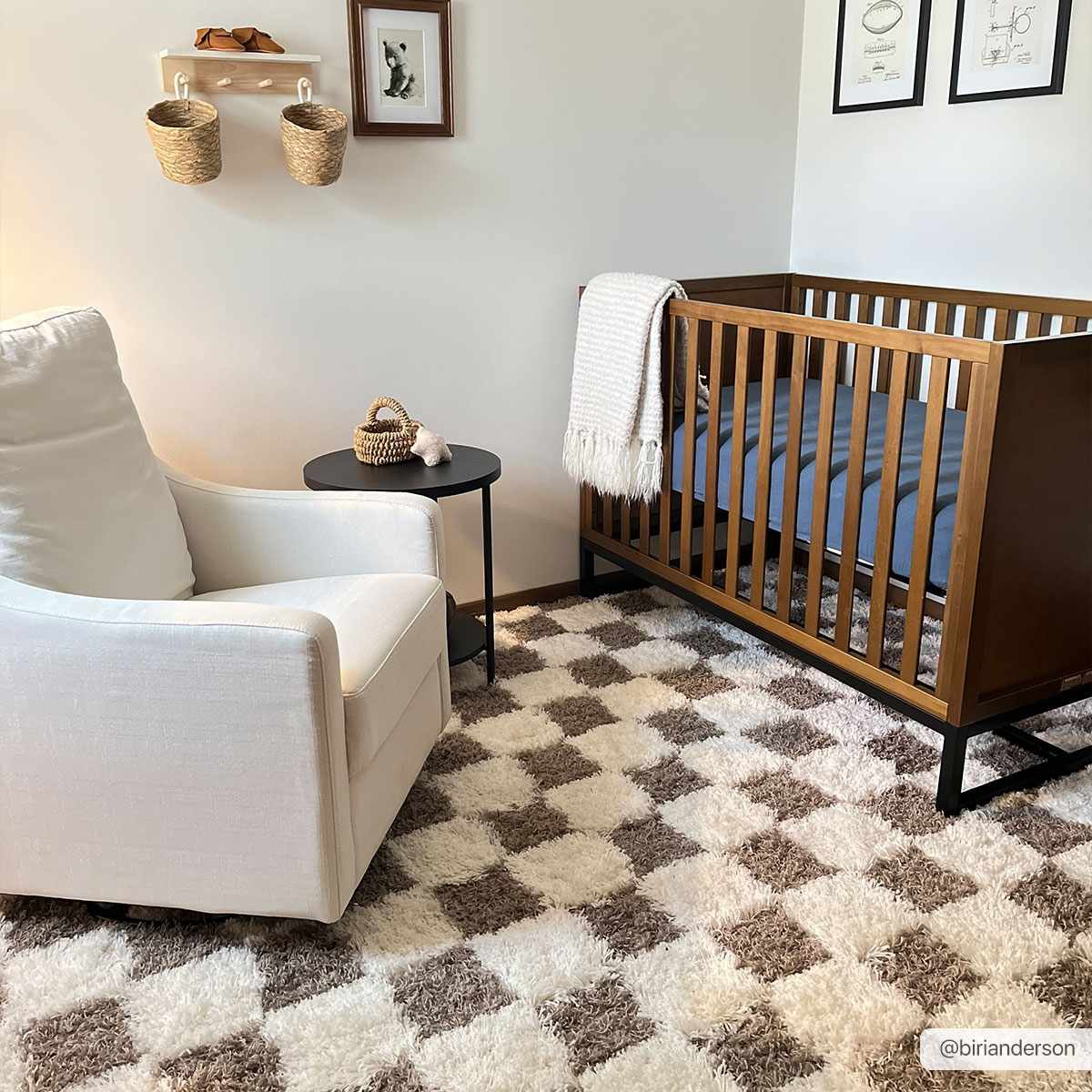 Modern Geometrical Brown and Ivory Checker Board Plush Pile Moroccan Style Area Rug - Image 2
