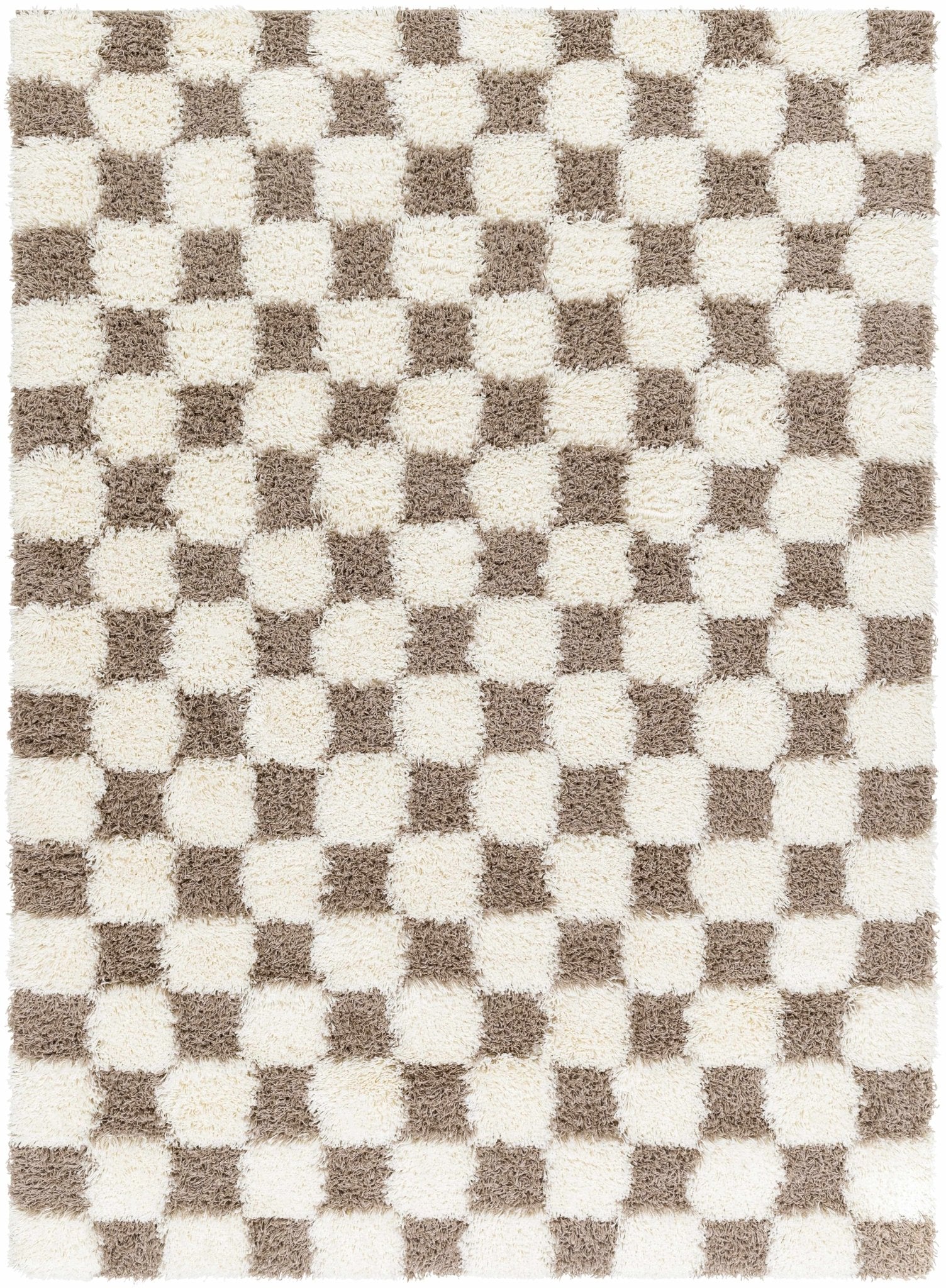 Modern Geometrical Brown and Ivory Checker Board Plush Pile Moroccan Style Area Rug - Image 22