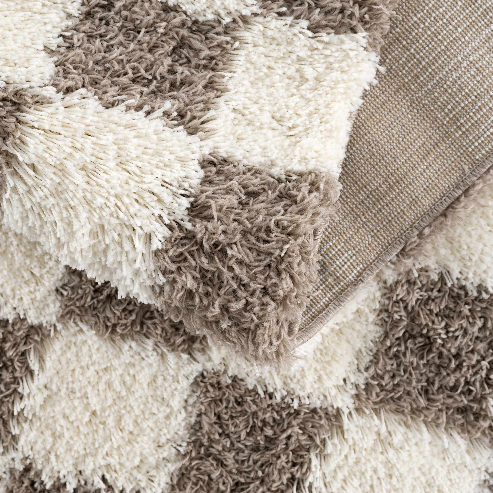 Modern Geometrical Brown and Ivory Checker Board Plush Pile Moroccan Style Area Rug - Image 3