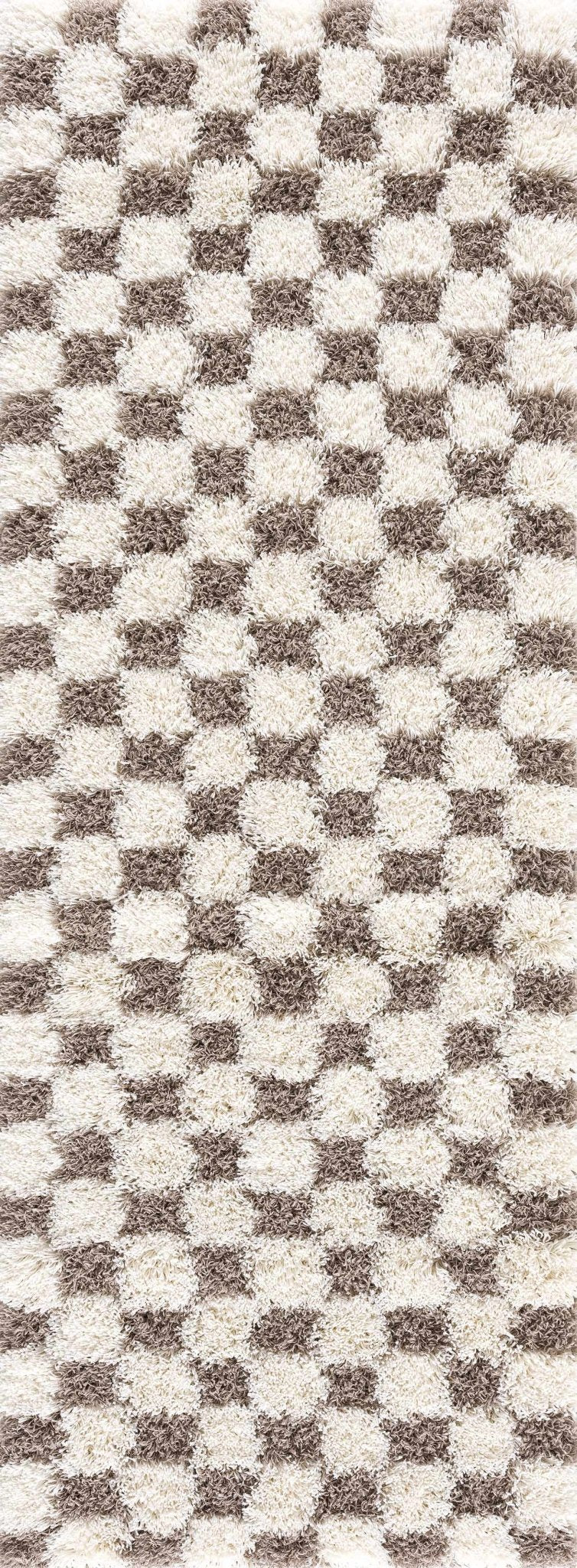 Modern Geometrical Brown and Ivory Checker Board Plush Pile Moroccan Style Area Rug - Image 8
