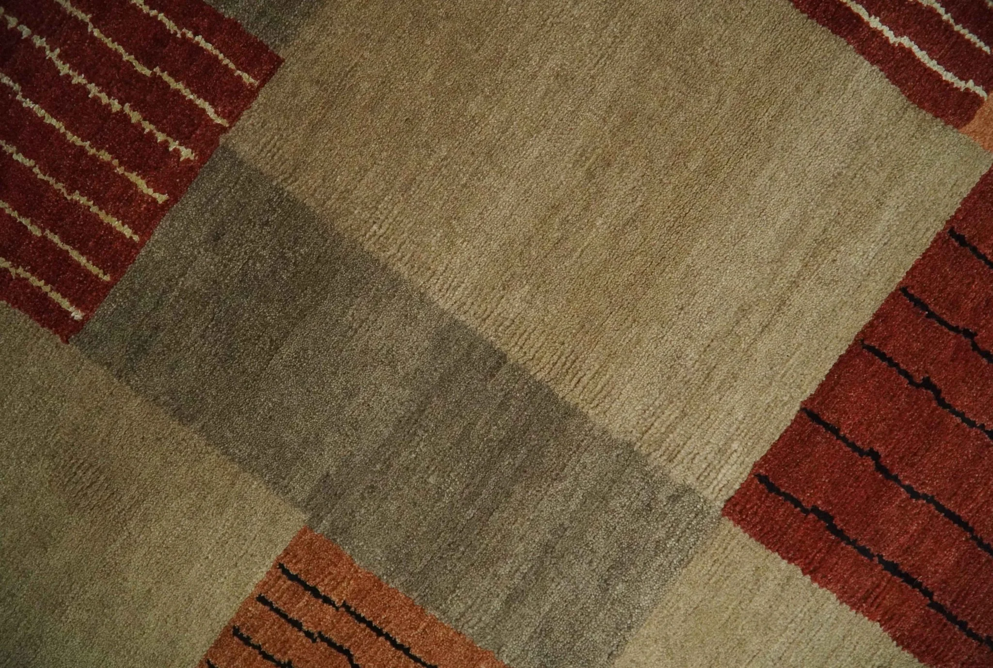 Modern Geometrical Brown, Rust, Gray and Beige Handloom 6x8 wool and Art Silk Area Rug - Image 4