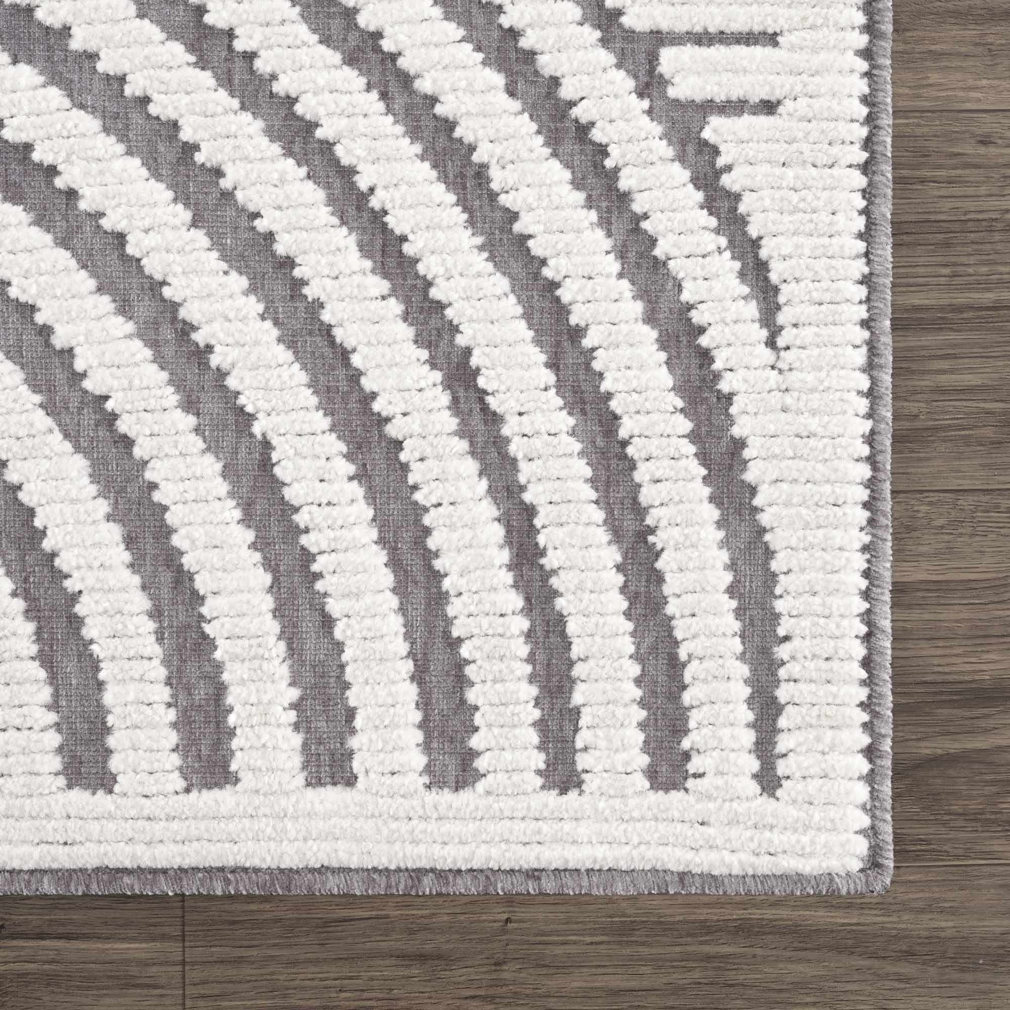 Modern Geometrical Arc Texture Ivory and Purple Washable Area Rug - Image 10