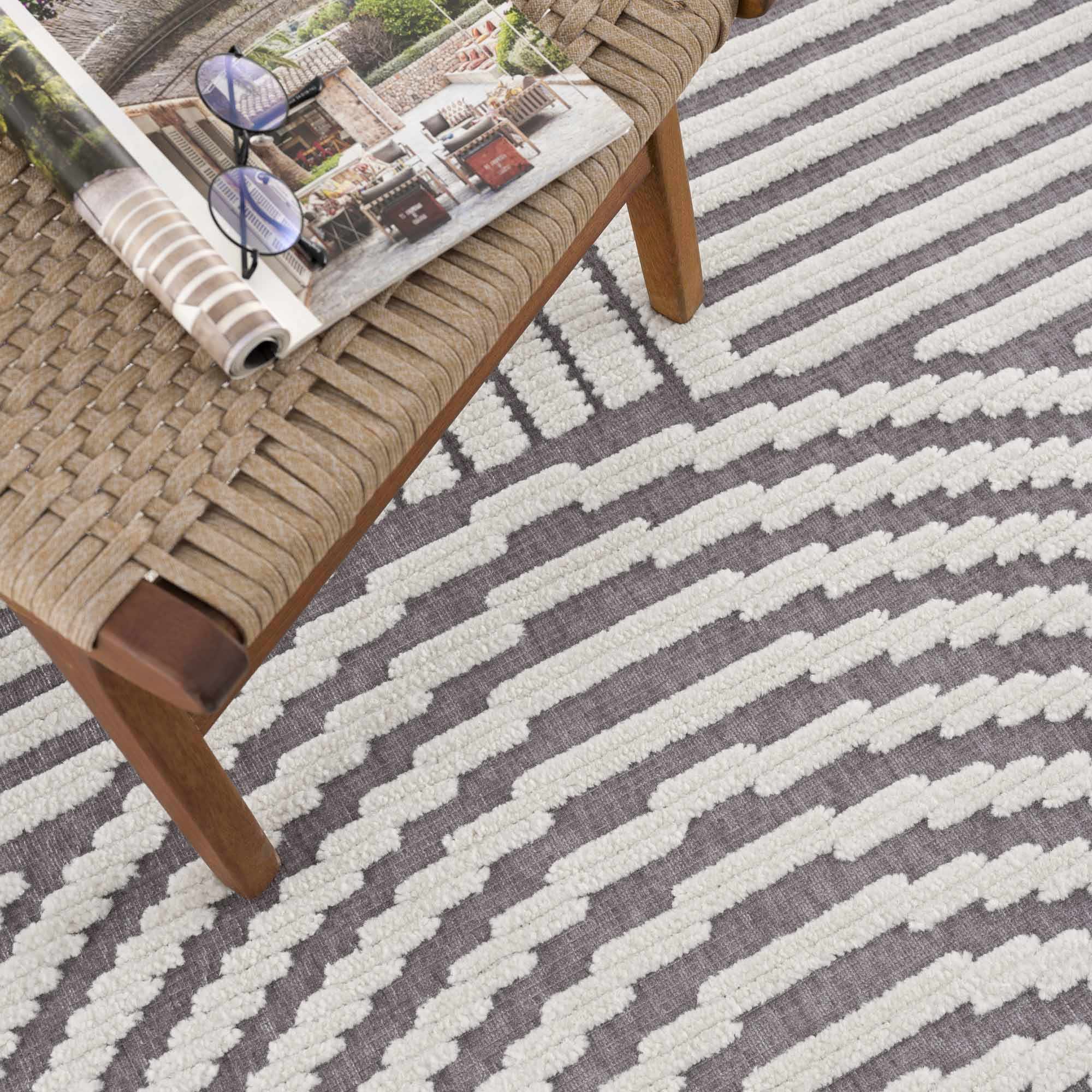Modern Geometrical Arc Texture Ivory and Purple Washable Area Rug - Image 13