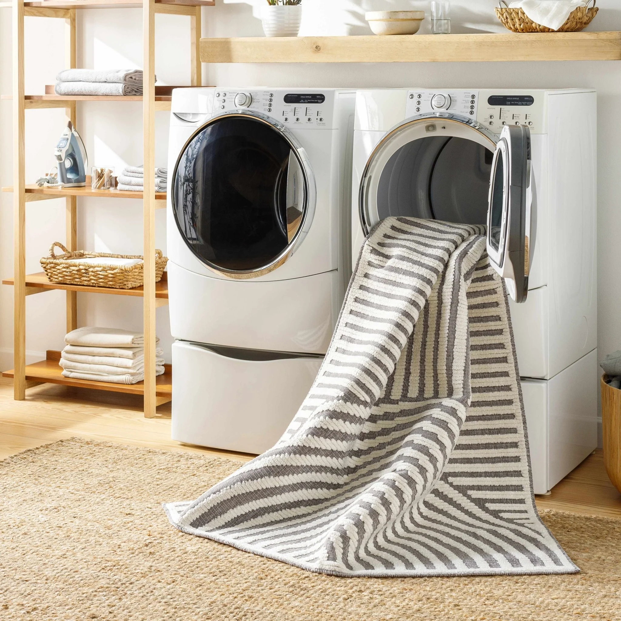 Modern Geometrical Arc Texture Ivory and Purple Washable Area Rug - Image 14