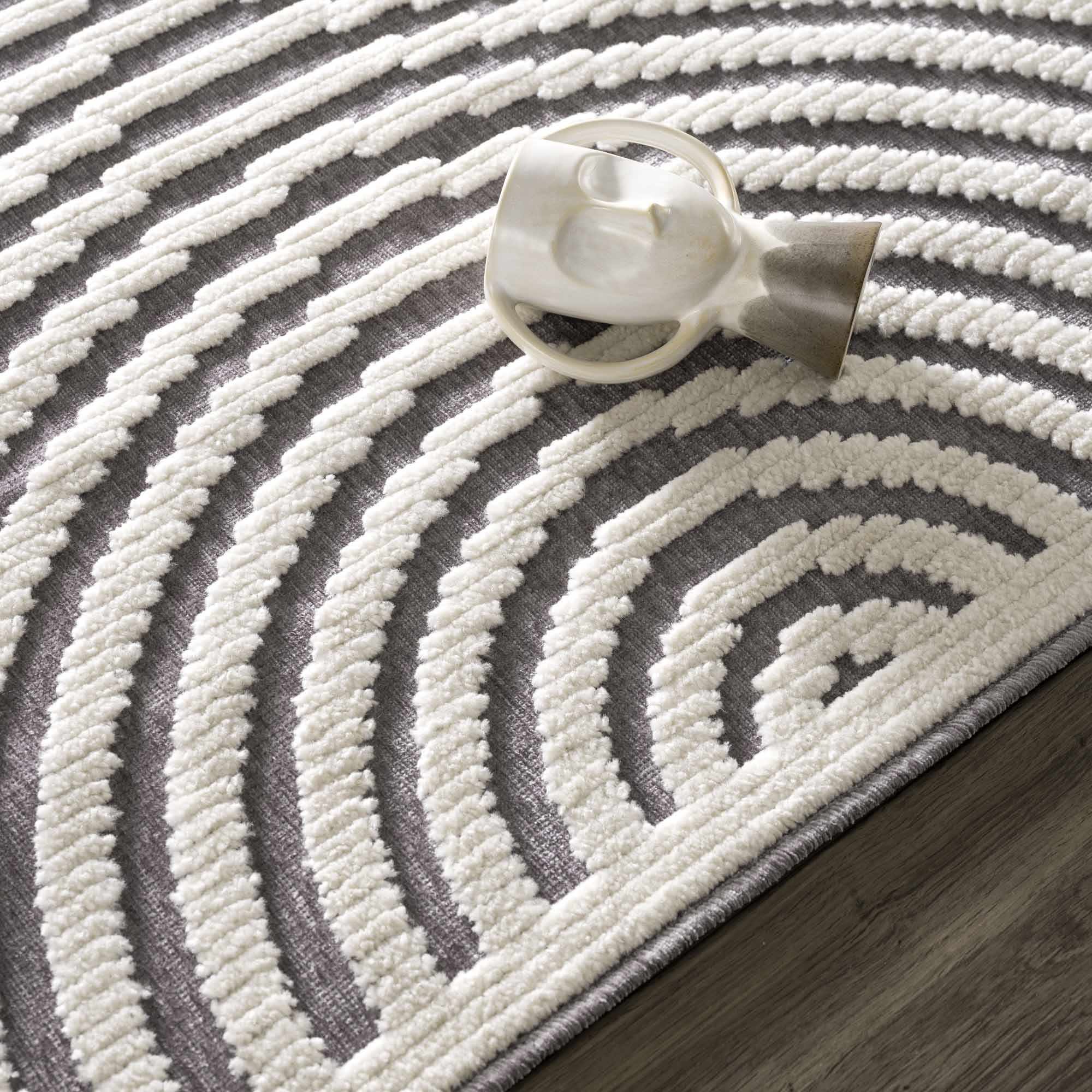 Modern Geometrical Arc Texture Ivory and Purple Washable Area Rug - Image 15