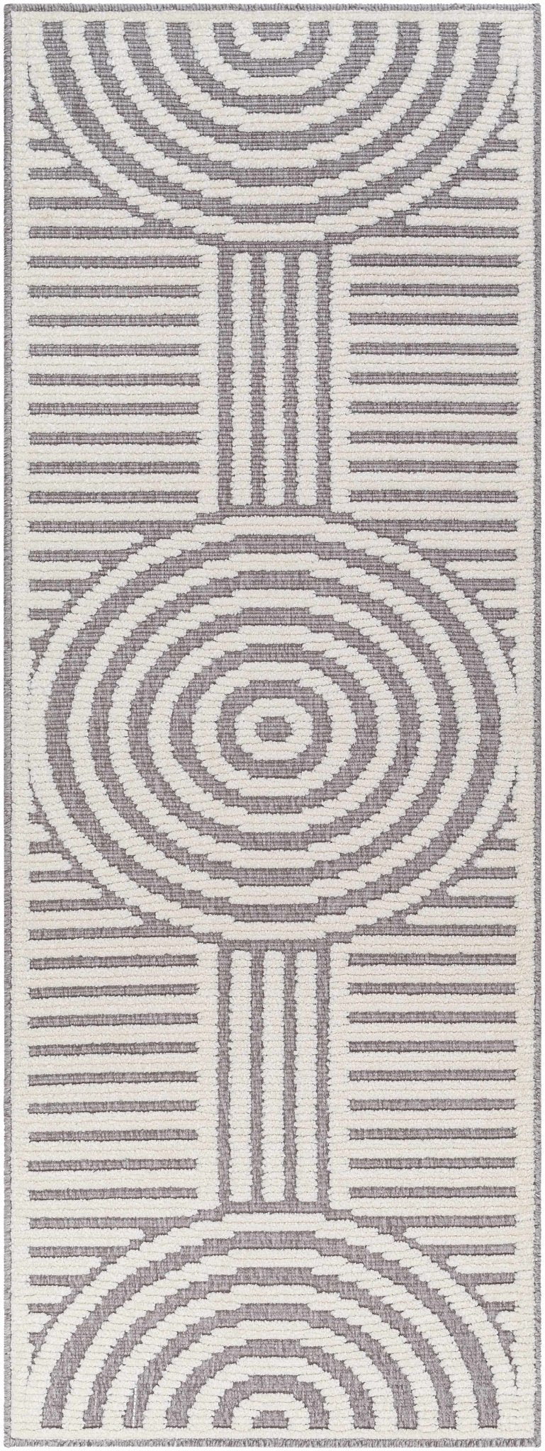 Modern Geometrical Arc Texture Ivory and Purple Washable Area Rug - Image 4
