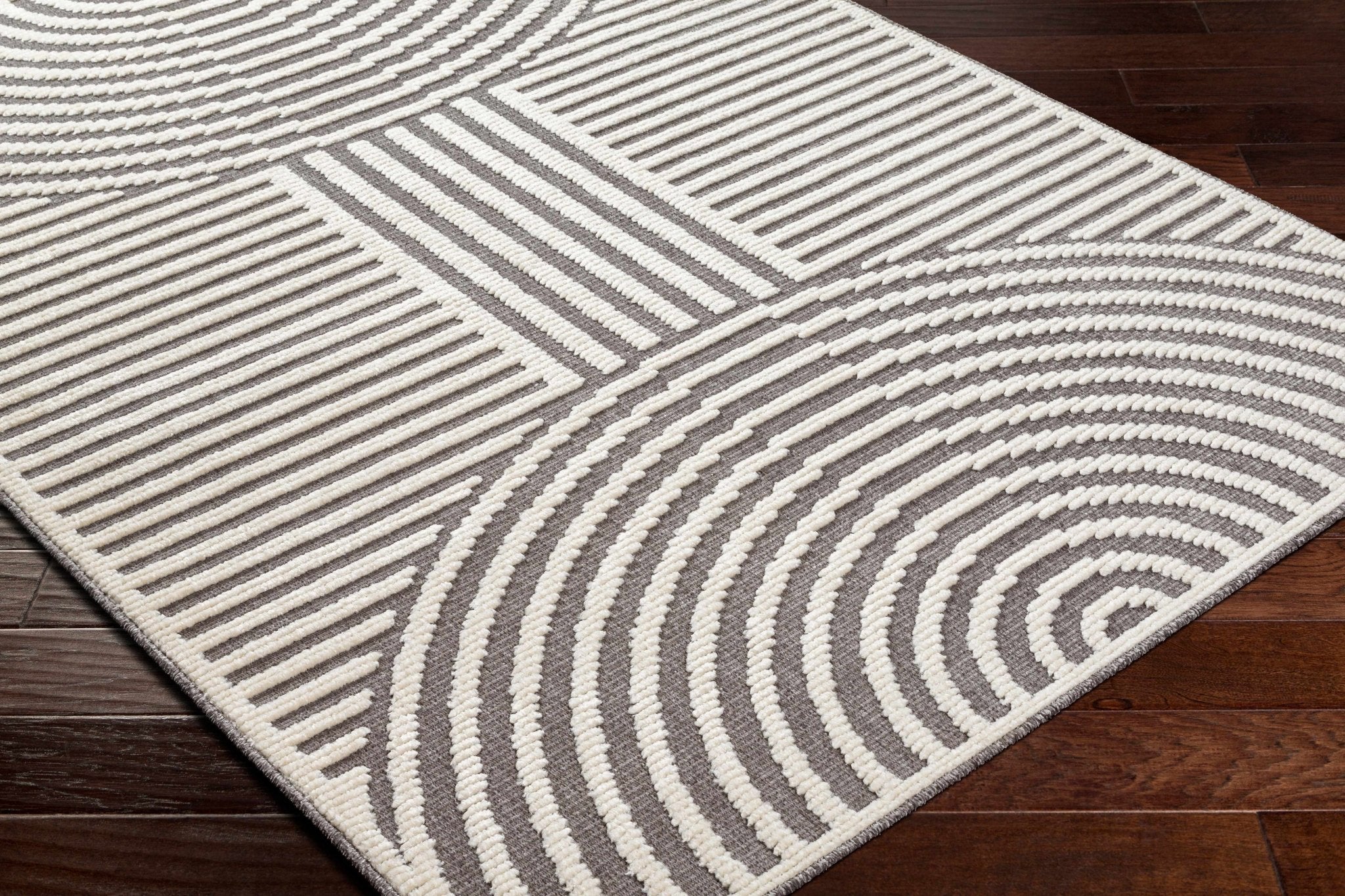Modern Geometrical Arc Texture Ivory and Purple Washable Area Rug - Image 6