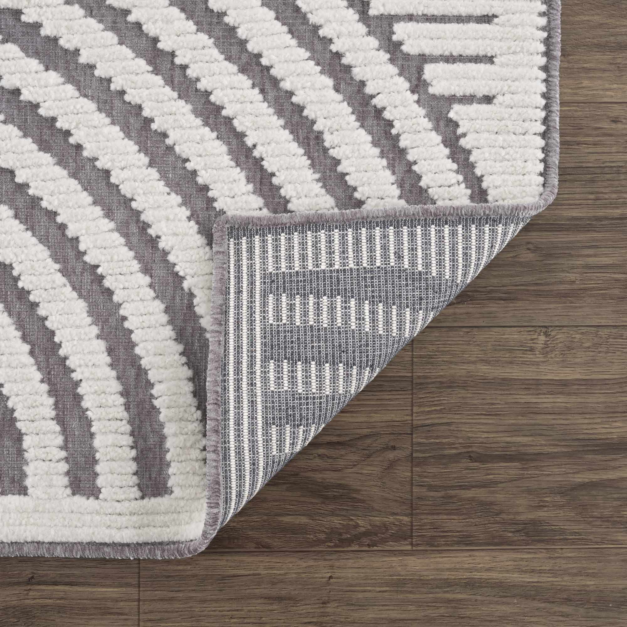 Modern Geometrical Arc Texture Ivory and Purple Washable Area Rug - Image 7