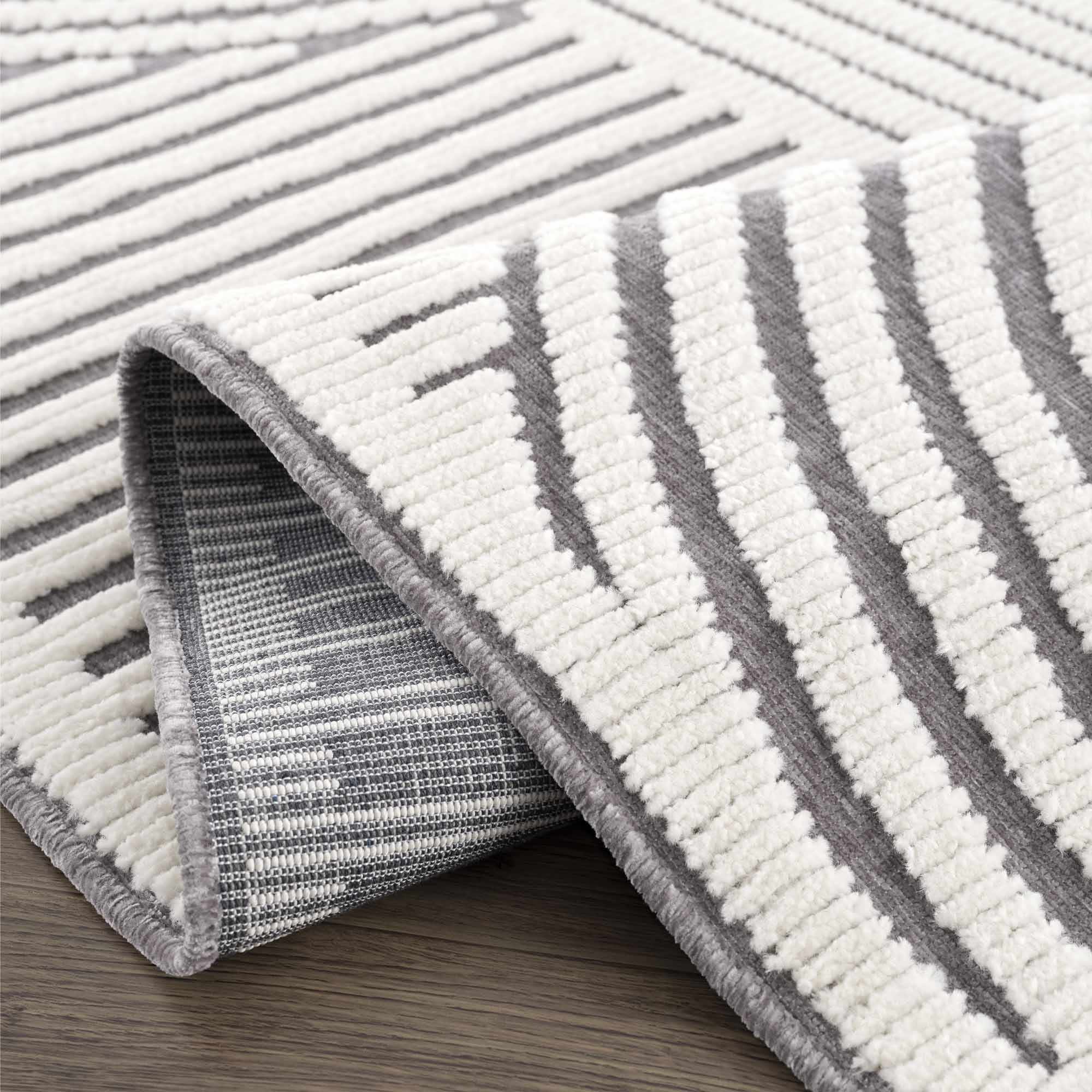 Modern Geometrical Arc Texture Ivory and Purple Washable Area Rug - Image 8