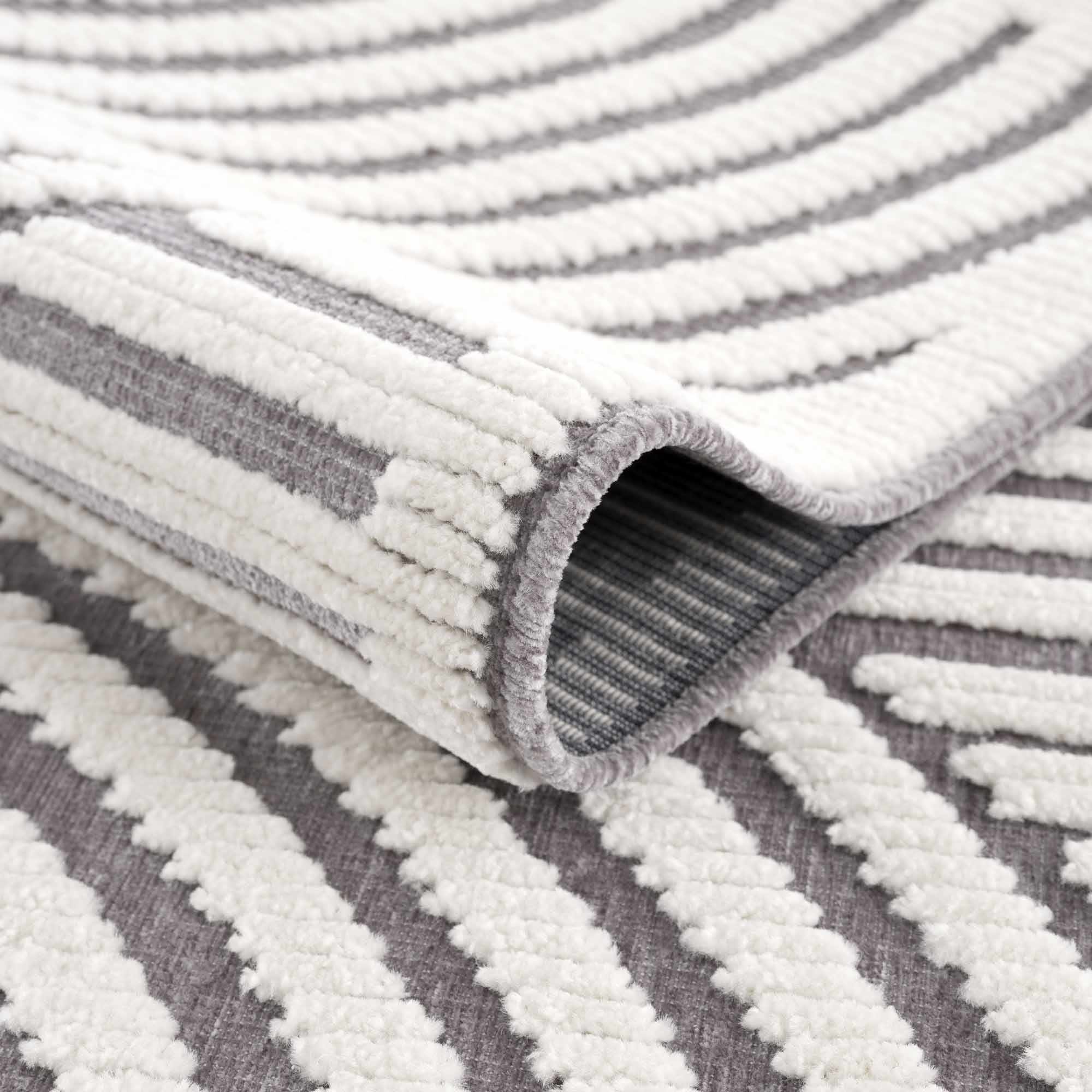 Modern Geometrical Arc Texture Ivory and Purple Washable Area Rug - Image 9