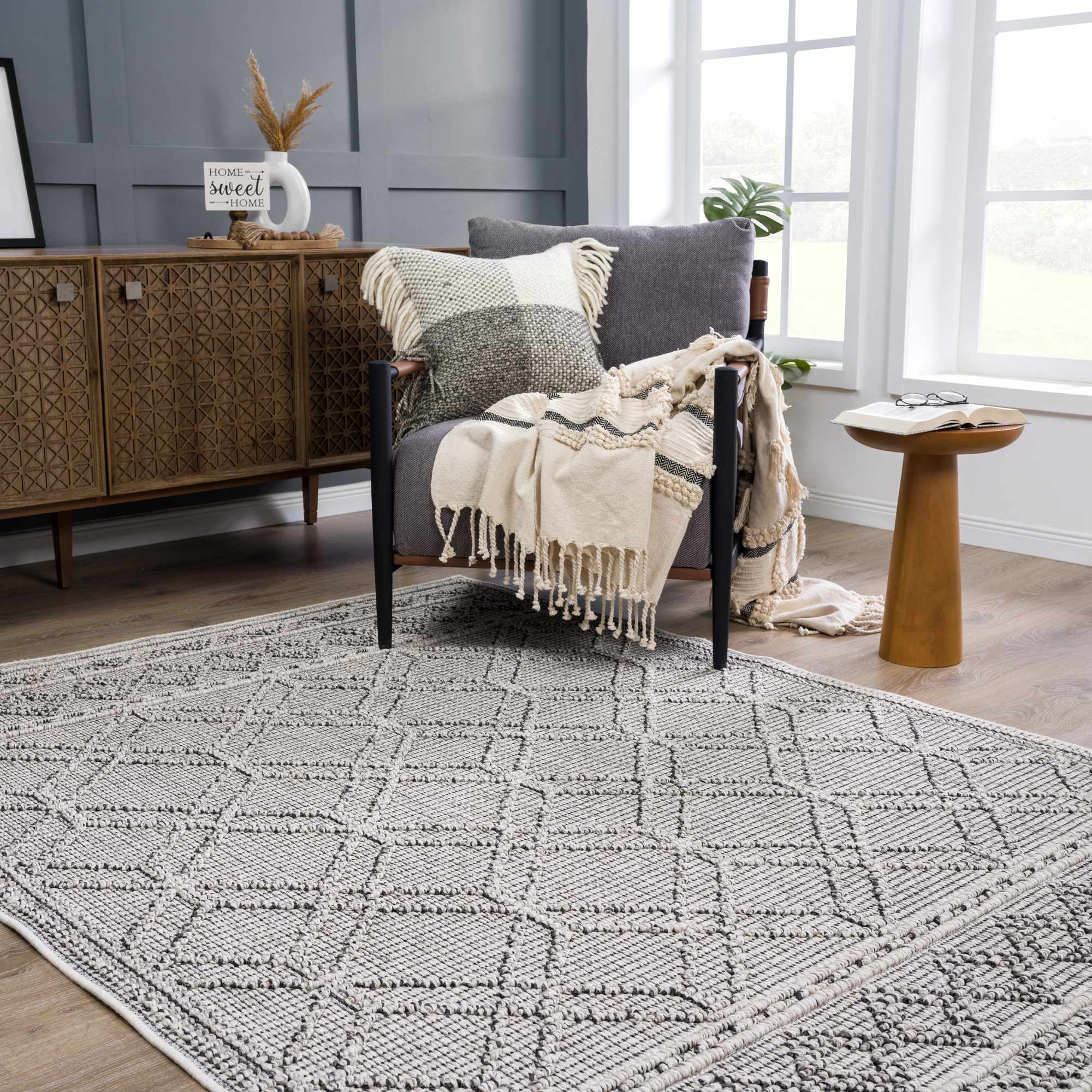 Modern Geometrical Texture Silver and Charcoal Outdoor Safe Area Rug - Image 17