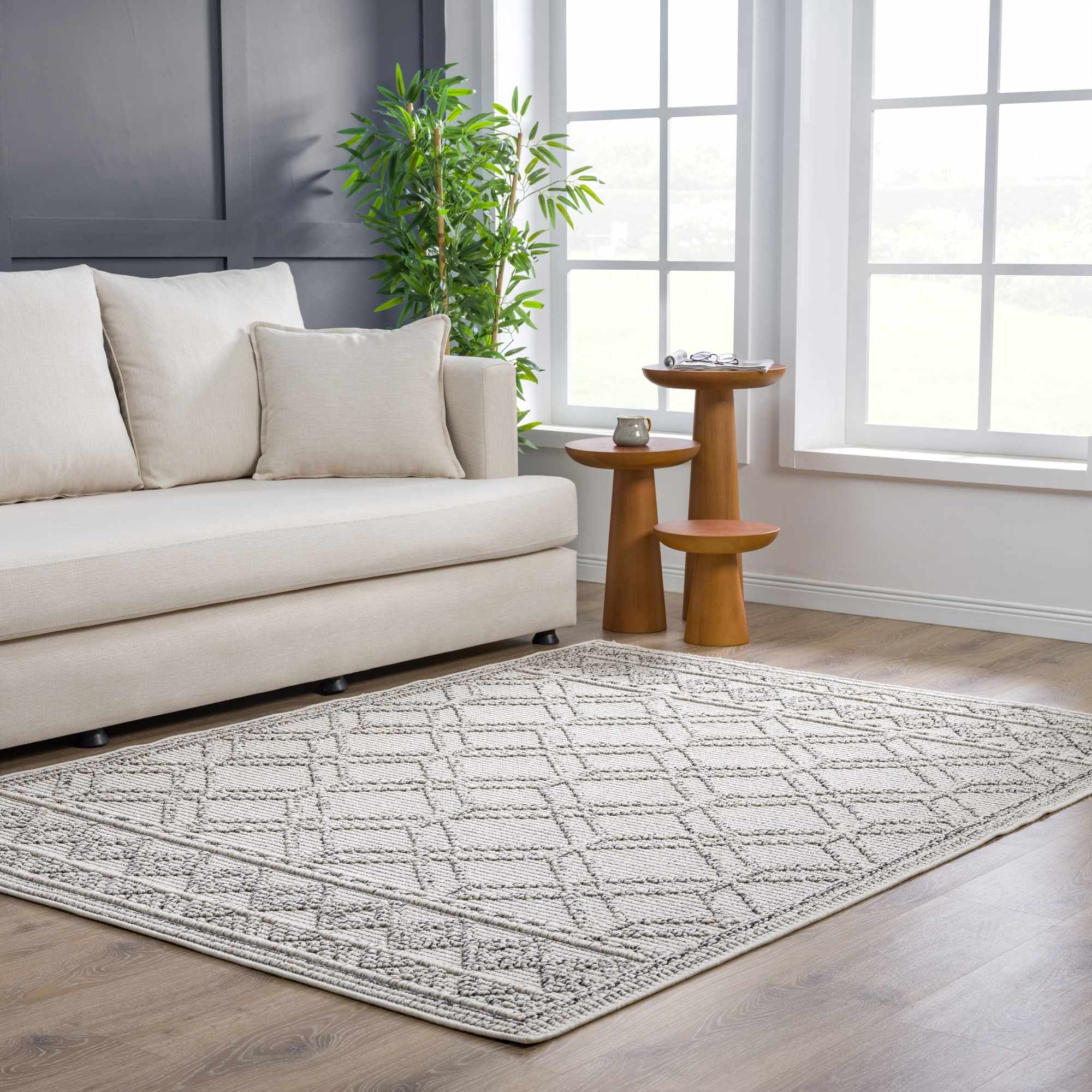 Modern Geometrical Texture Silver and Charcoal Outdoor Safe Area Rug - Image 18