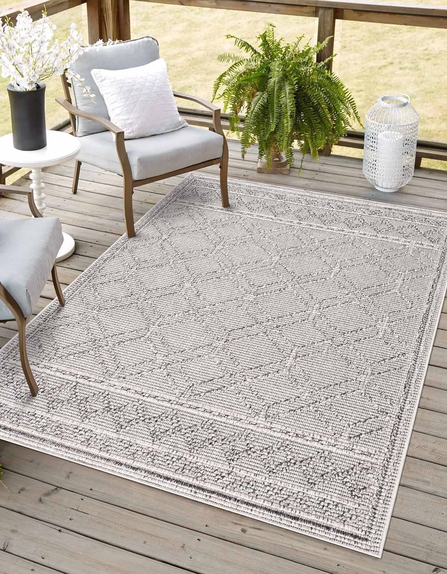 Modern Geometrical Texture Silver and Charcoal Outdoor Safe Area Rug - Image 2